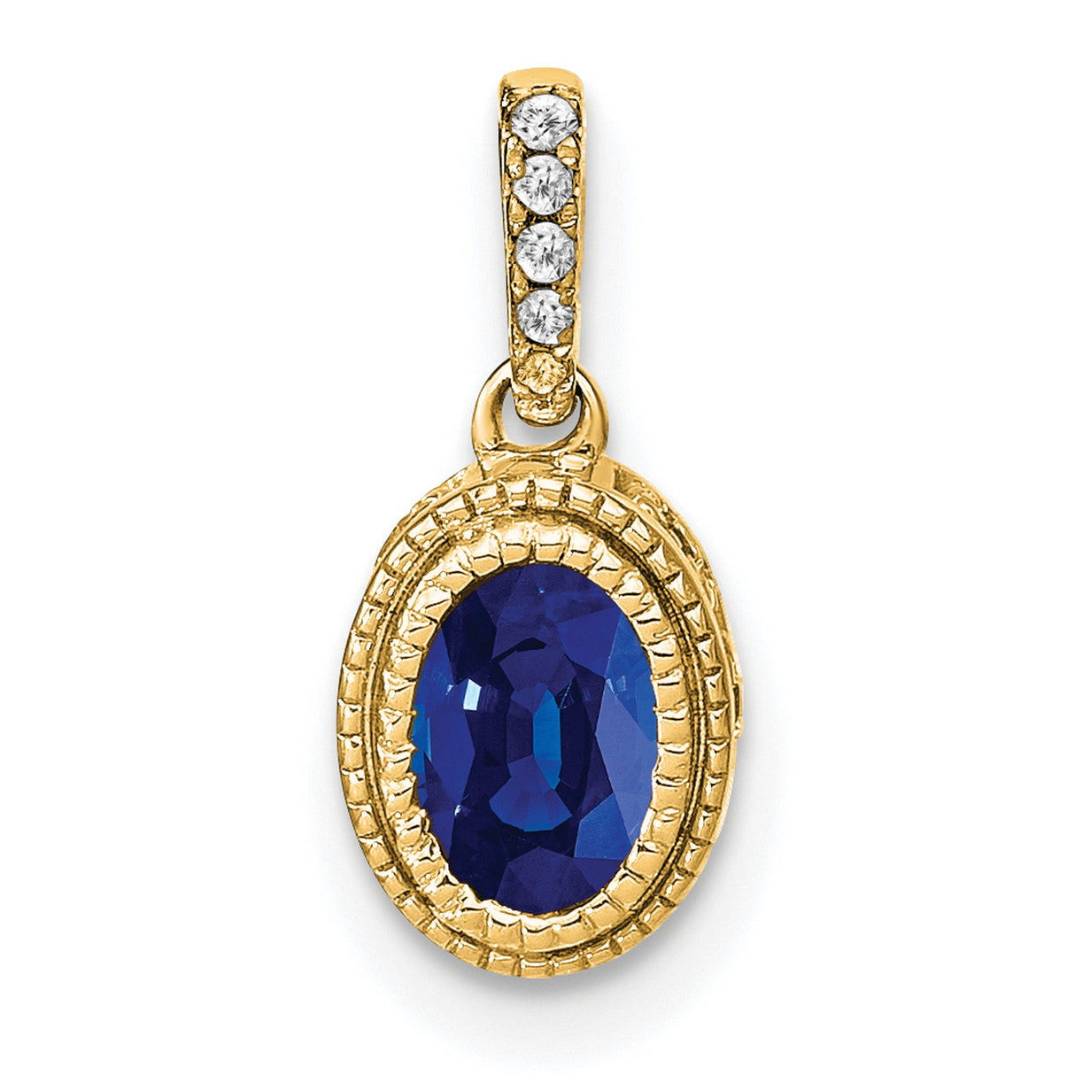 14k Yellow Gold Pendant with Sapphire and Diamond Accents, Textured Vintage Design