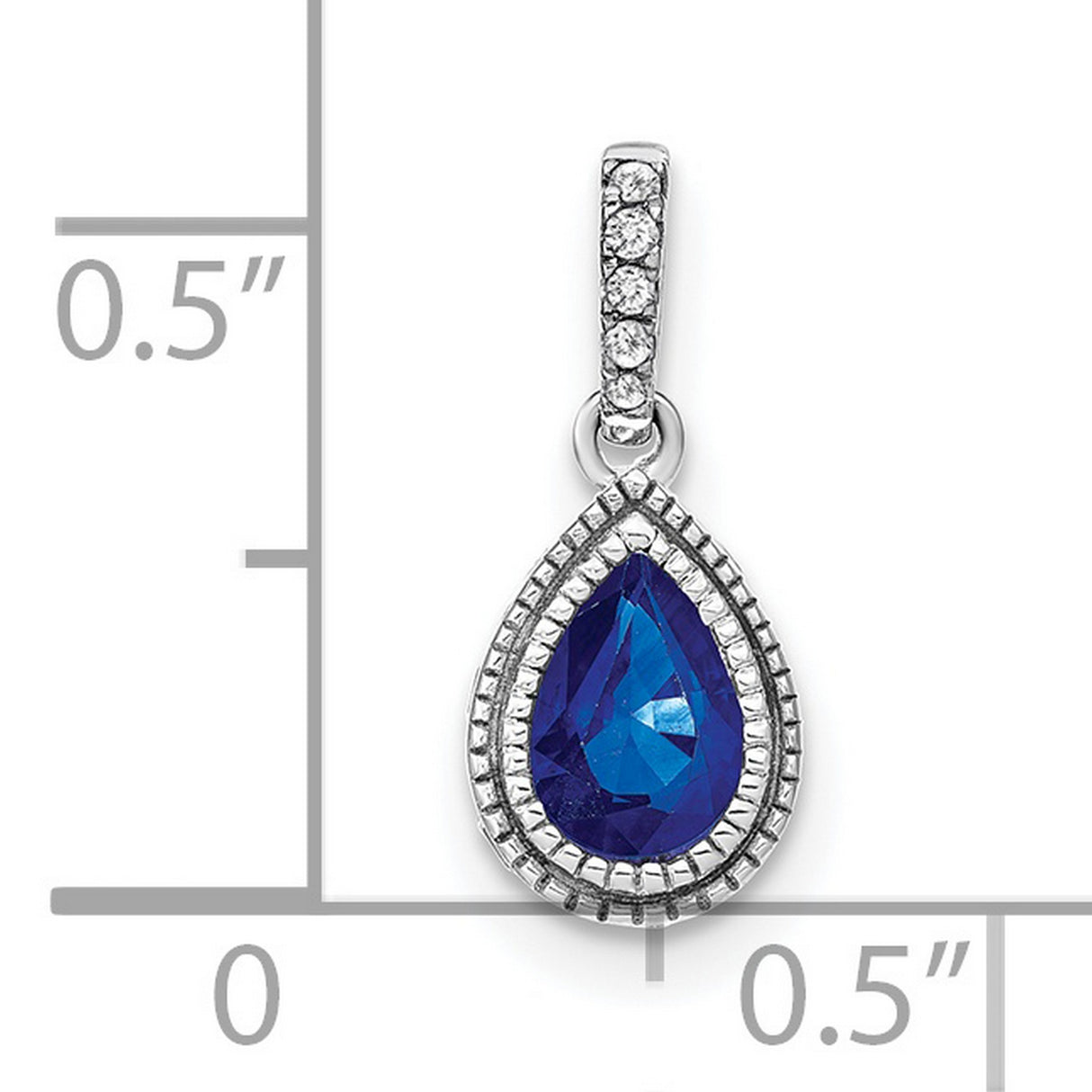 14k White Gold Teardrop Pendant with Sapphire and Diamond Accent Halo Setting