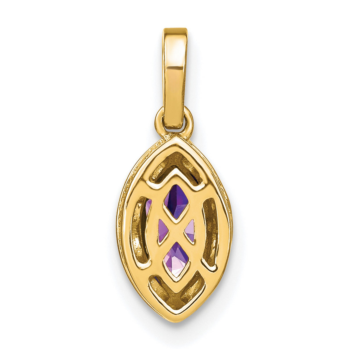 14k Yellow Gold Pendant with Marquise Amethyst and Diamond Bail, Dainty February Birthstone Jewelry