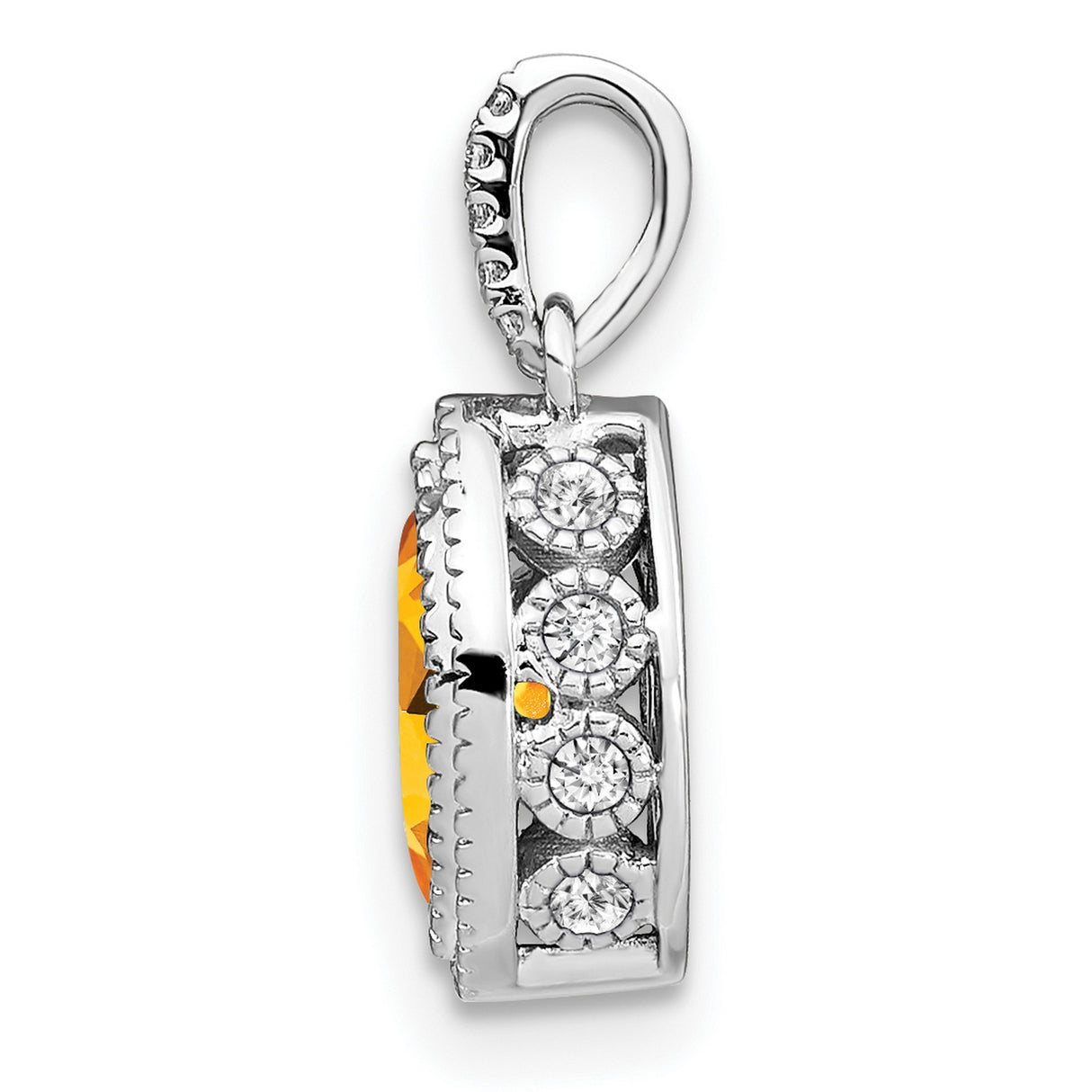 14k White Gold Citrine Pendant with Diamond Accented Bail, Marquise Cut Gemstone Jewelry for Women