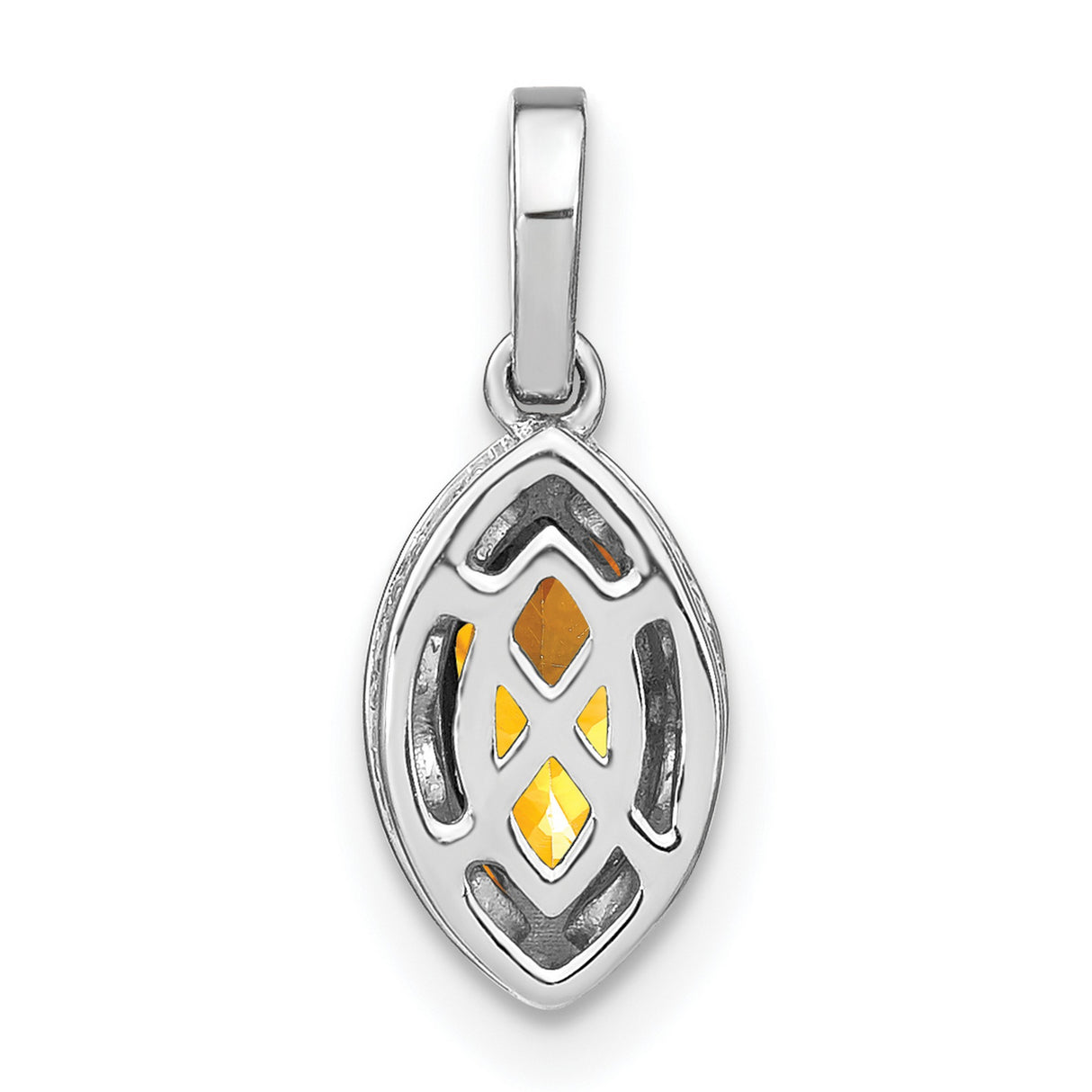 14k White Gold Citrine Pendant with Diamond Accented Bail, Marquise Cut Gemstone Jewelry for Women