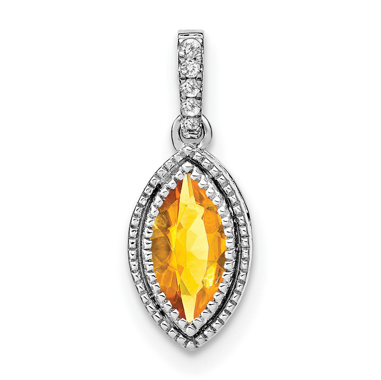 14k White Gold Citrine Pendant with Diamond Accented Bail, Marquise Cut Gemstone Jewelry for Women