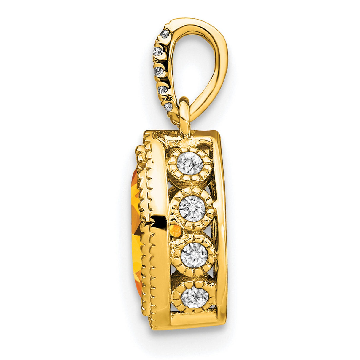 14k Yellow Gold Pendant with Marquise Citrine and Diamond Accent Bail, November Birthstone Jewelry