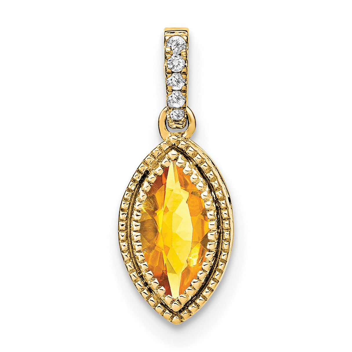 14k Yellow Gold Pendant with Marquise Citrine and Diamond Accent Bail, November Birthstone Jewelry