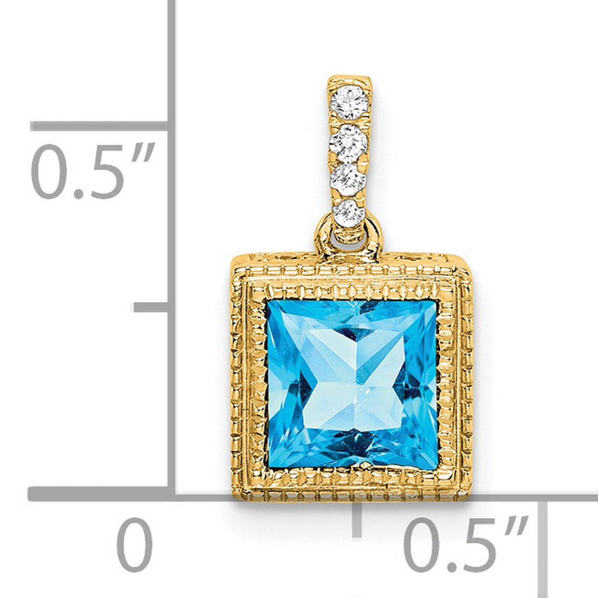 14k Yellow Gold Pendant with Swiss Blue Topaz and Diamond Accents, Bezel Setting Charm for Women