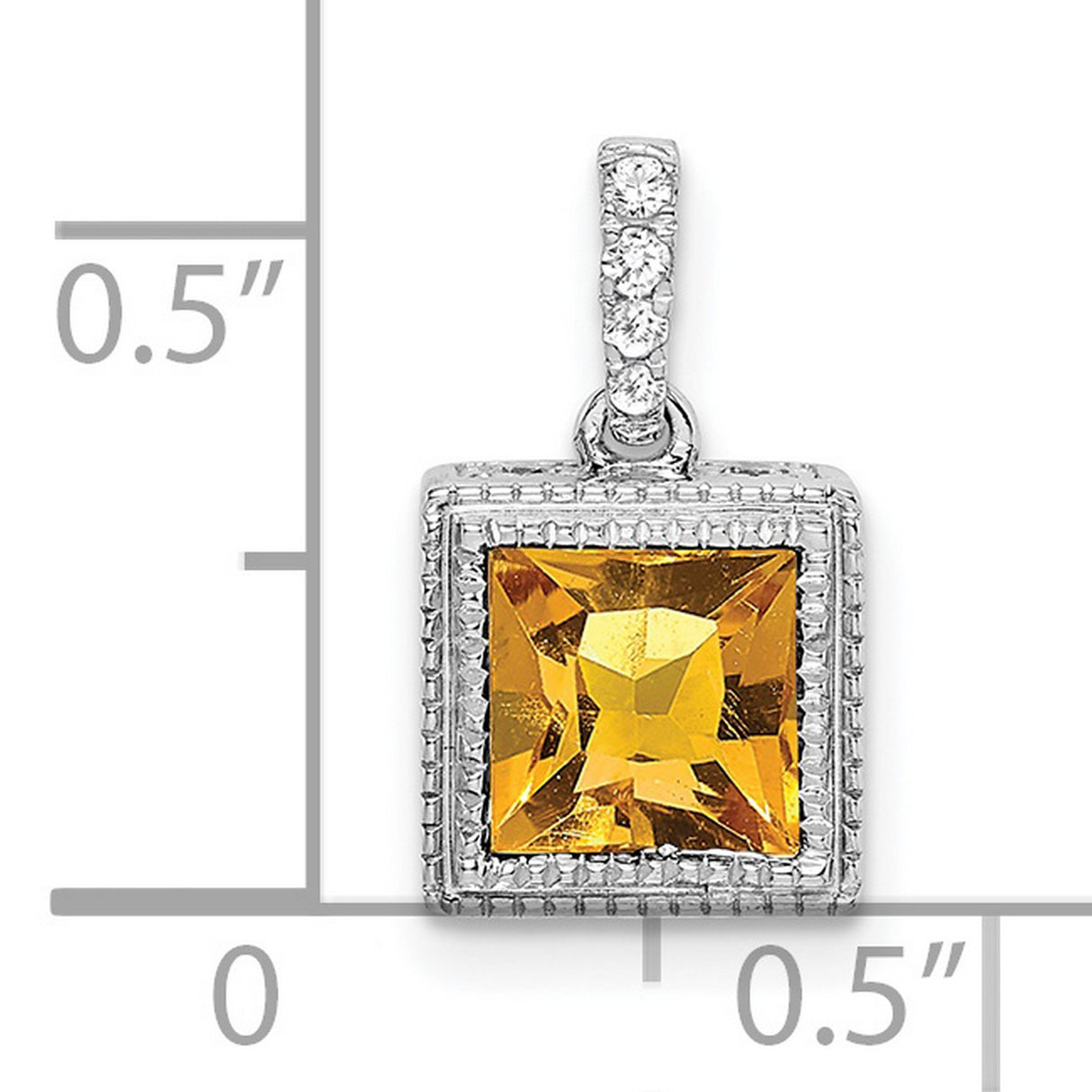 14k White Gold Citrine Pendant with Milgrain Detail and Diamond Accents