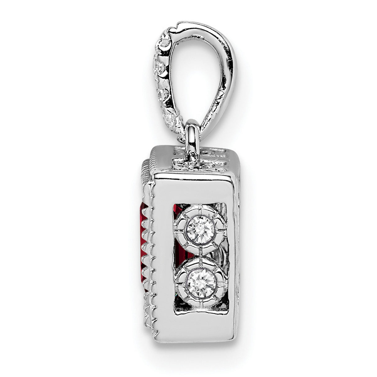 14k White Gold Garnet Pendant with Diamond Accents, Vintage Style January Birthstone Jewelry