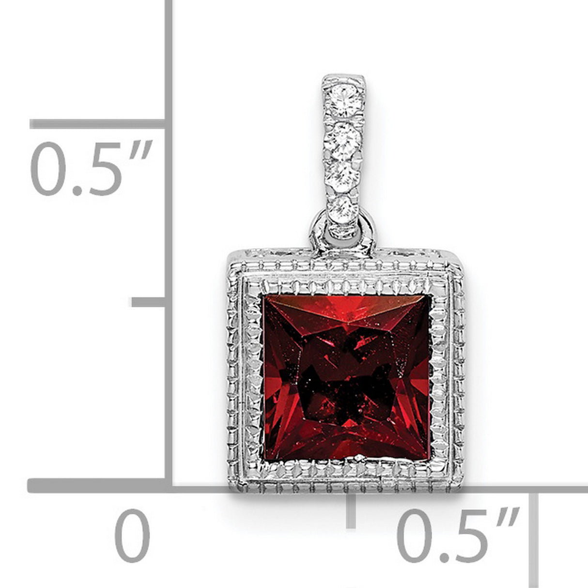 14k White Gold Garnet Pendant with Diamond Accents, Vintage Style January Birthstone Jewelry