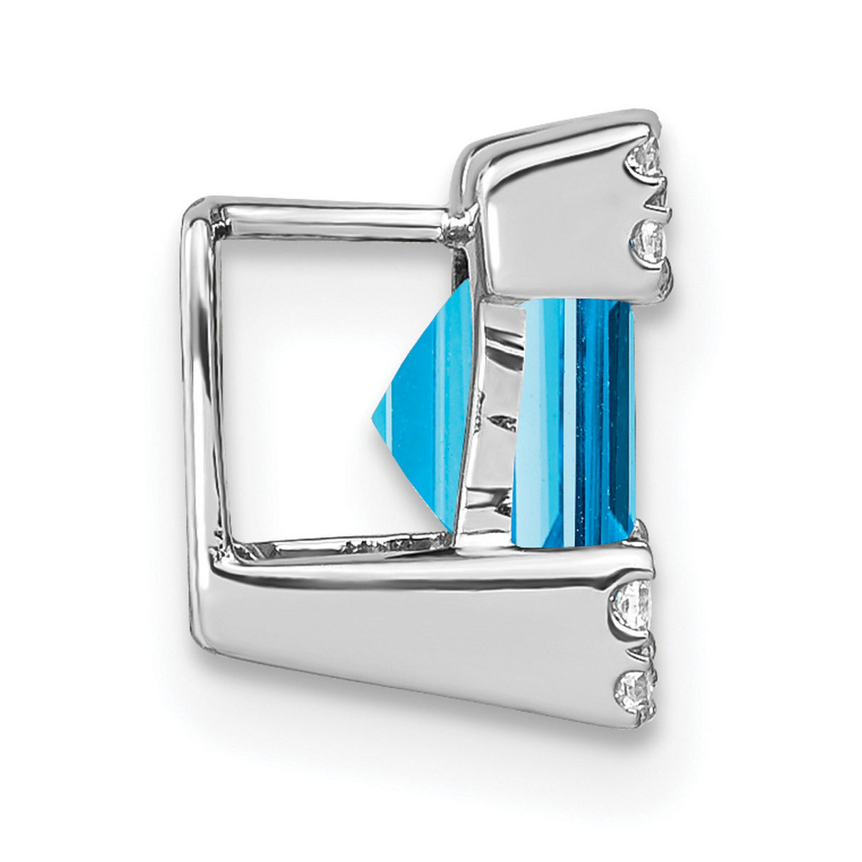 14k White Gold Pendant with Square Swiss Blue Topaz and Diamond Accents, Modern Symmetrical Design