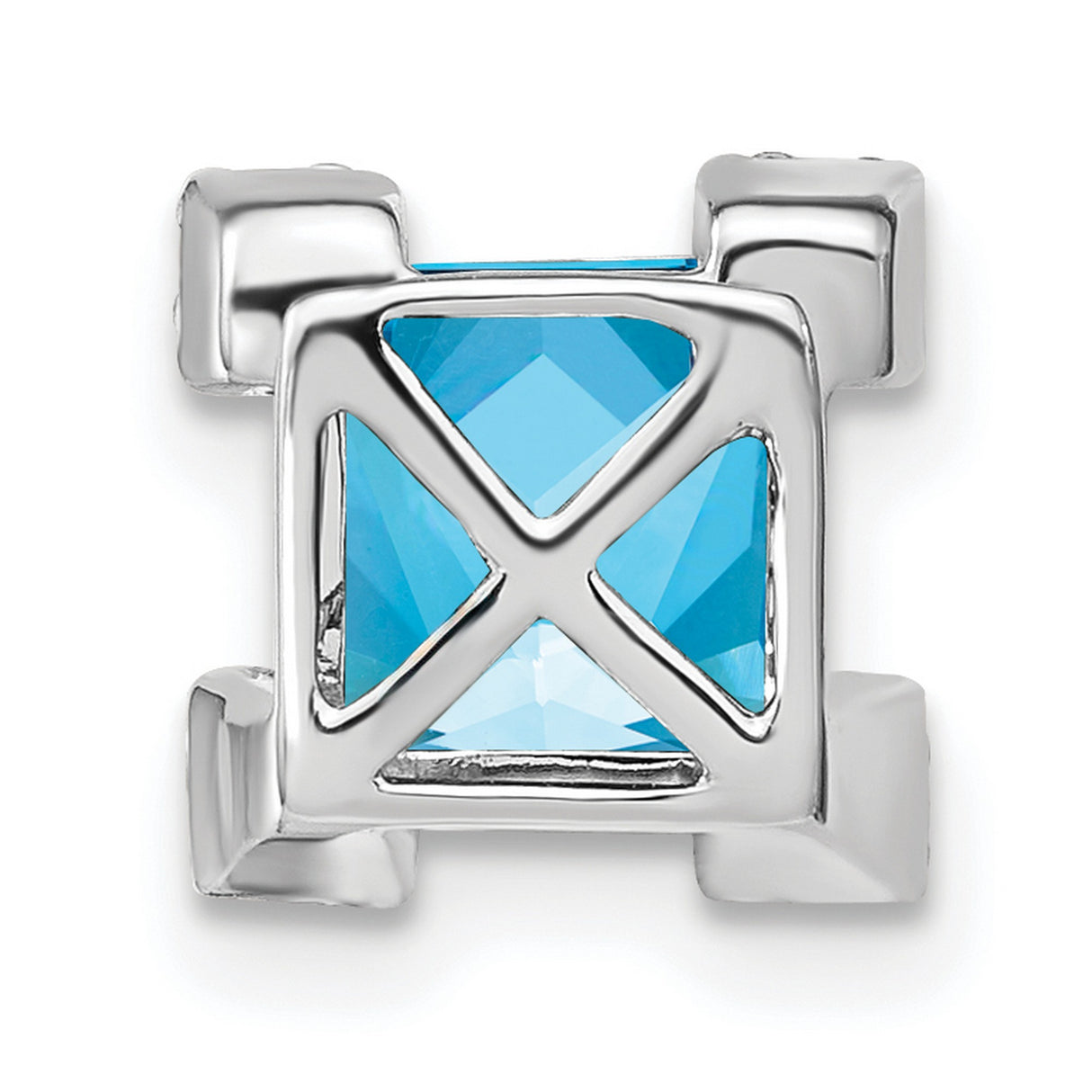 14k White Gold Pendant with Square Swiss Blue Topaz and Diamond Accents, Modern Symmetrical Design