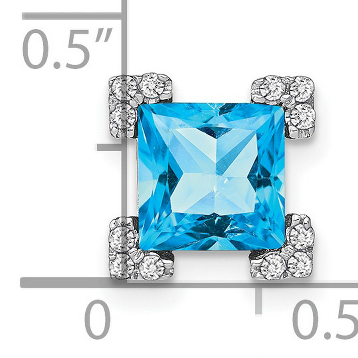 14k White Gold Pendant with Square Swiss Blue Topaz and Diamond Accents, Modern Symmetrical Design