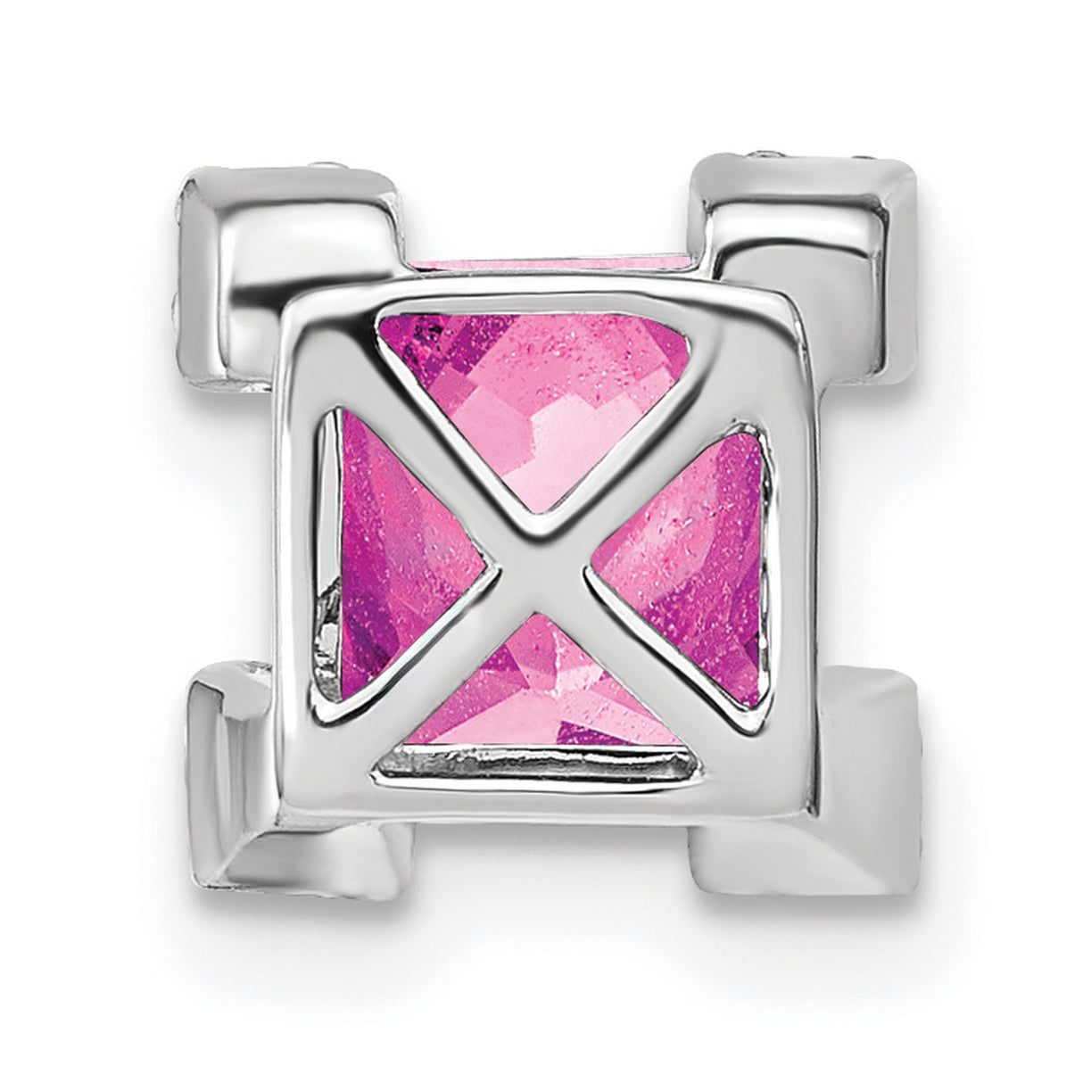 14k White Gold Pendant with Princess Cut Pink Sapphire and Diamond Cluster