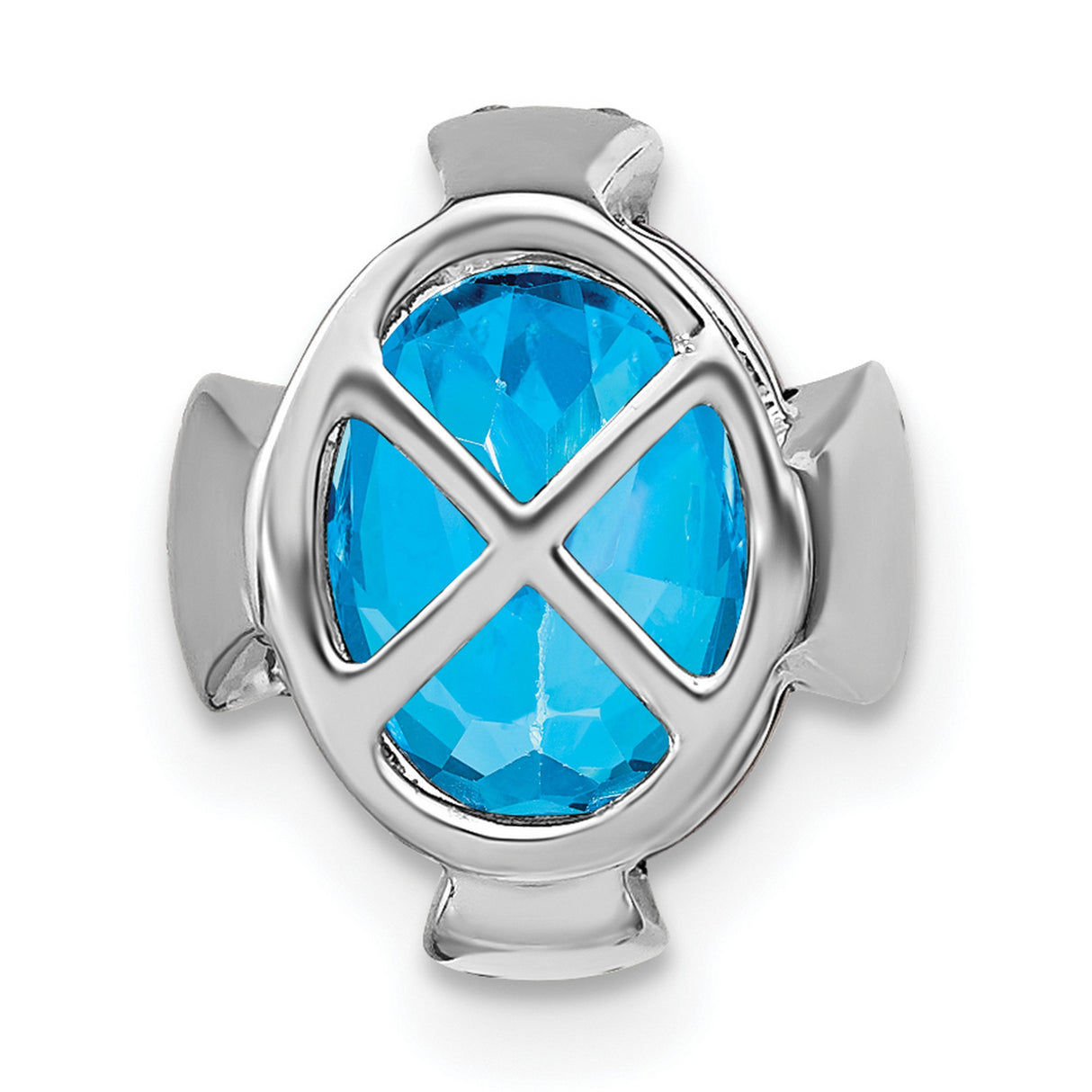14k White Gold Cross Pendant with Swiss Blue Topaz and Diamond Accents for Women