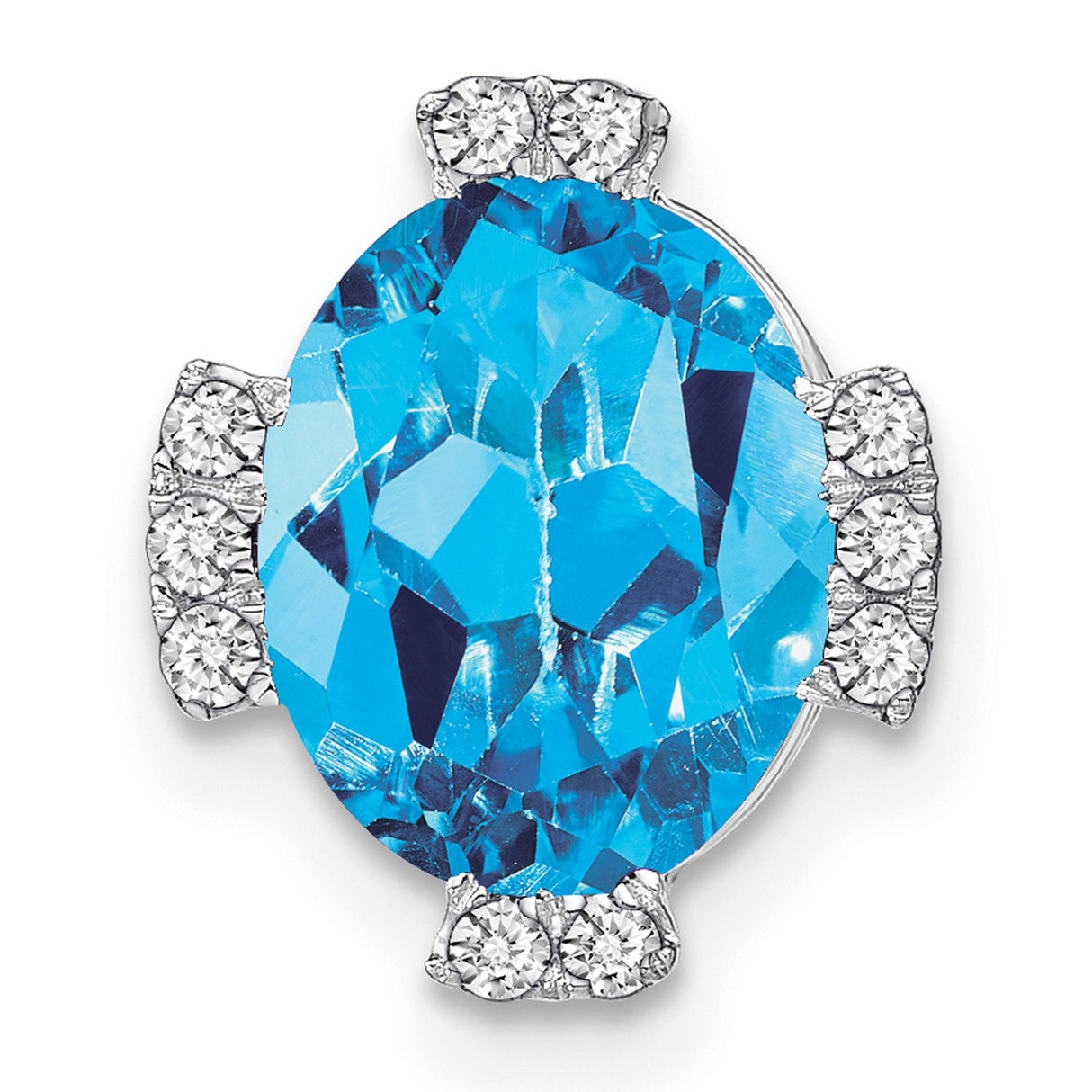 14k White Gold Cross Pendant with Swiss Blue Topaz and Diamond Accents for Women