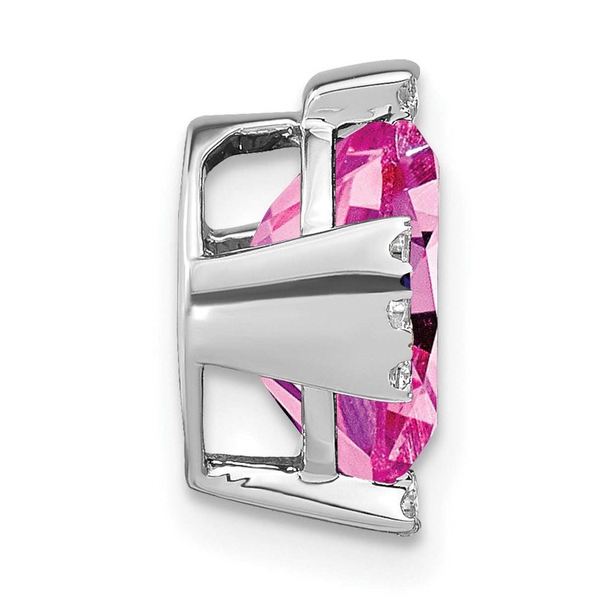 14k White Gold Pendant with Oval Pink Lab Created Sapphire and Diamond Accents, Cross Design