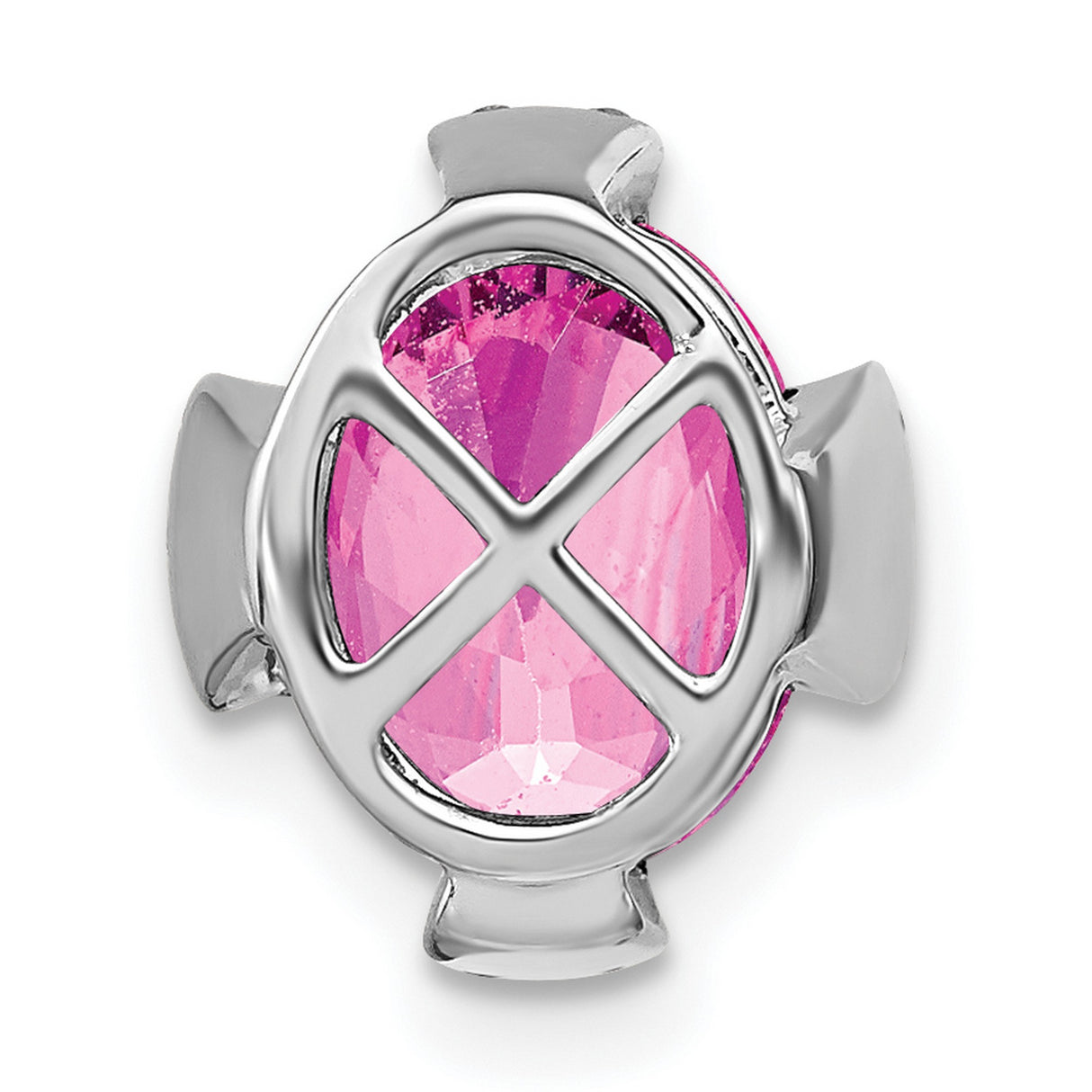 14k White Gold Pendant with Oval Pink Lab Created Sapphire and Diamond Accents, Cross Design