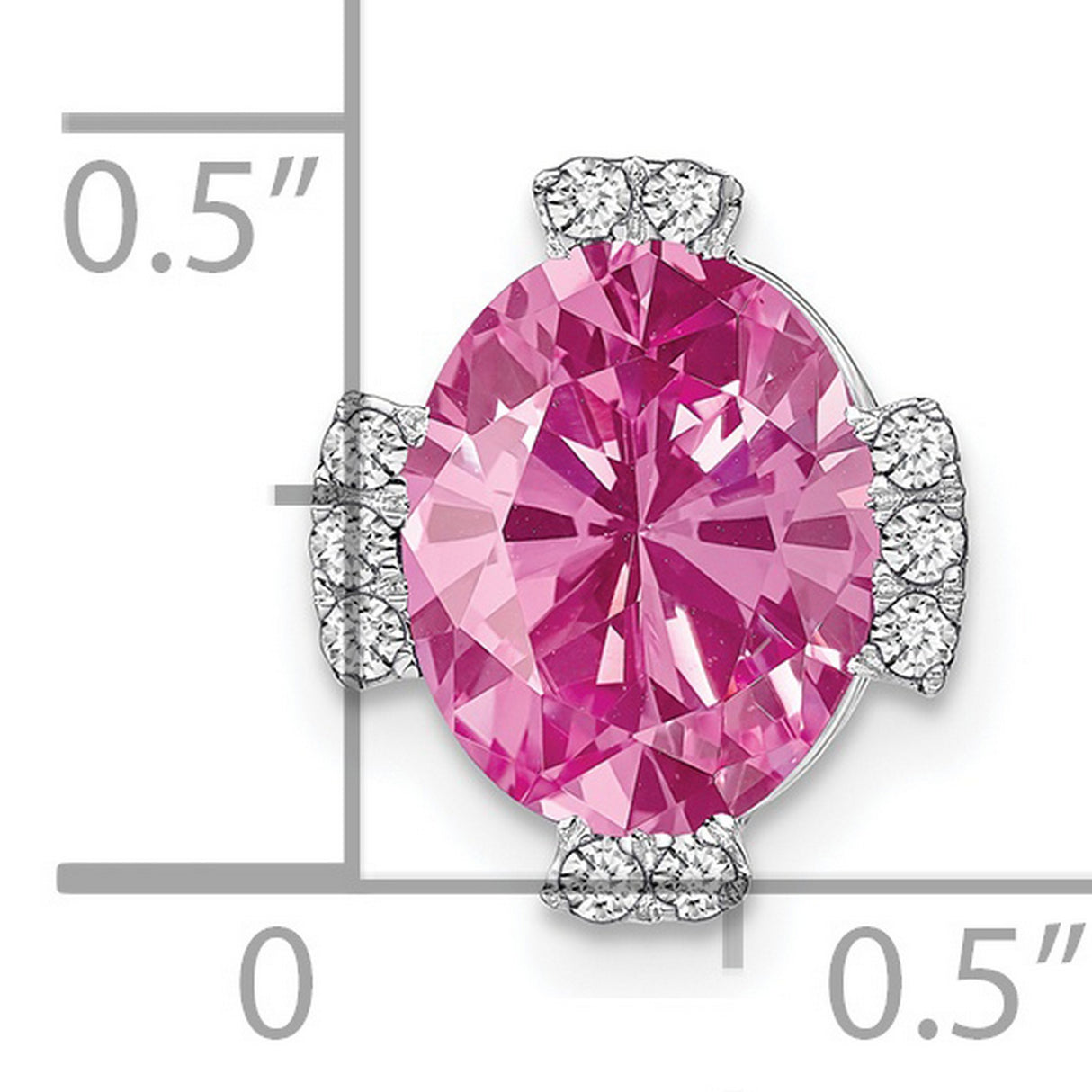 14k White Gold Pendant with Oval Pink Lab Created Sapphire and Diamond Accents, Cross Design