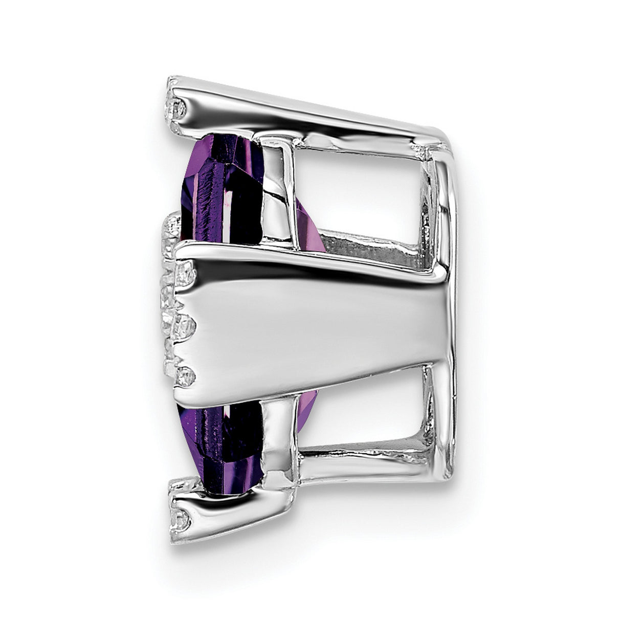 14k White Gold Pendant with Emerald Cut Amethyst and Round Diamond Accents for Women