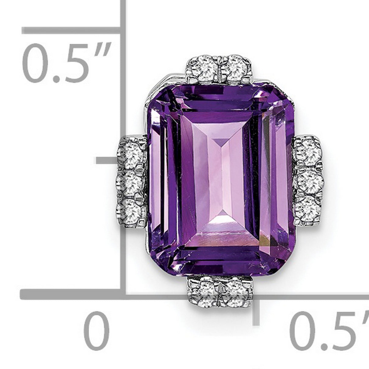 14k White Gold Pendant with Emerald Cut Amethyst and Round Diamond Accents for Women