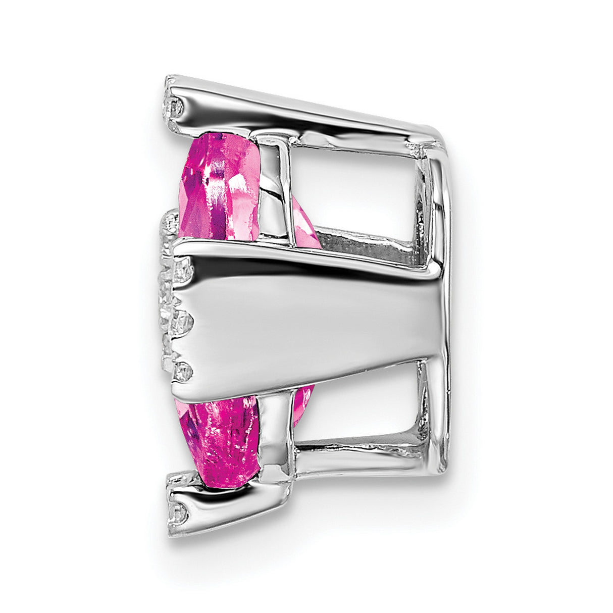 14k White Gold Pendant with Emerald Cut Pink Sapphire and Diamond Accents
