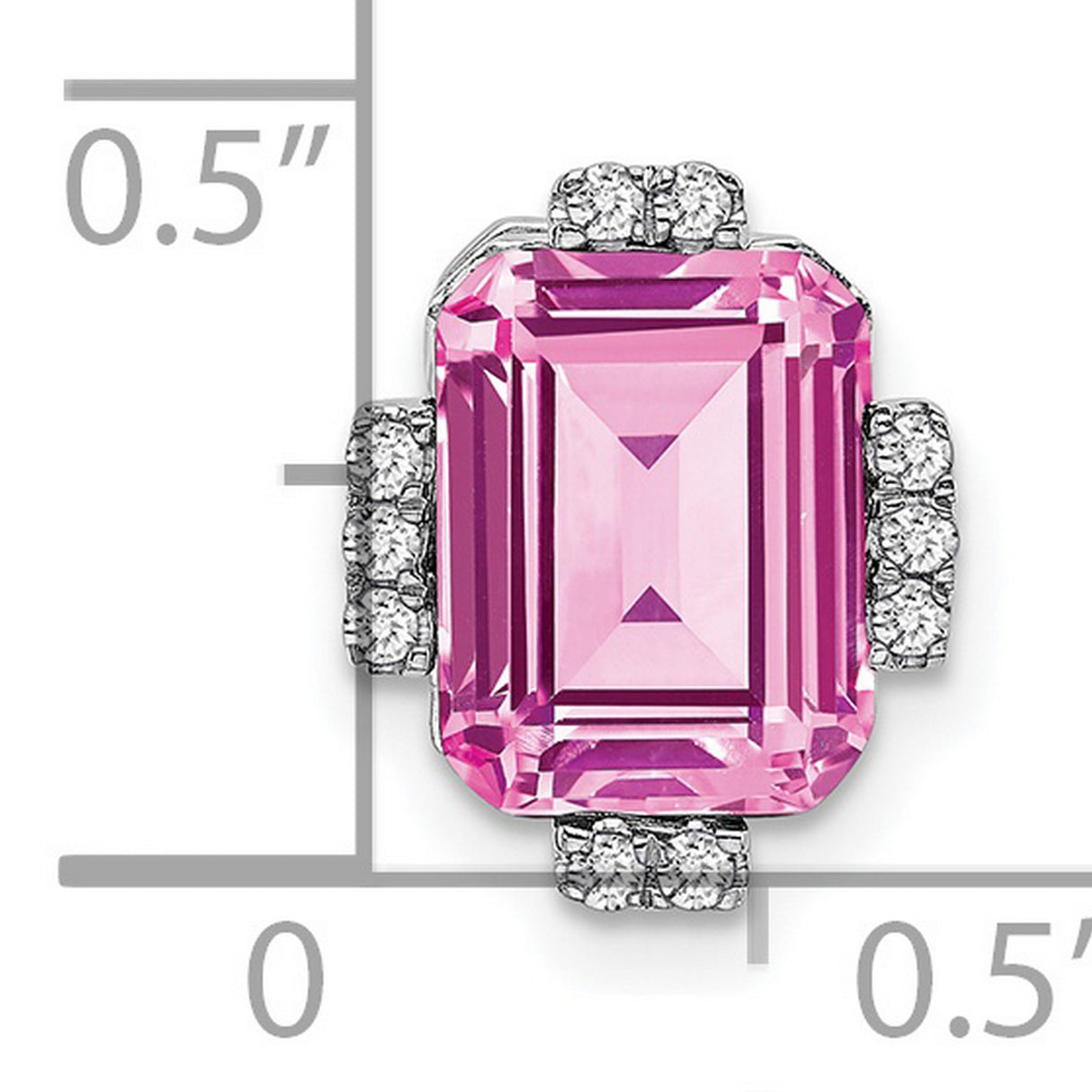 14k White Gold Pendant with Emerald Cut Pink Sapphire and Diamond Accents