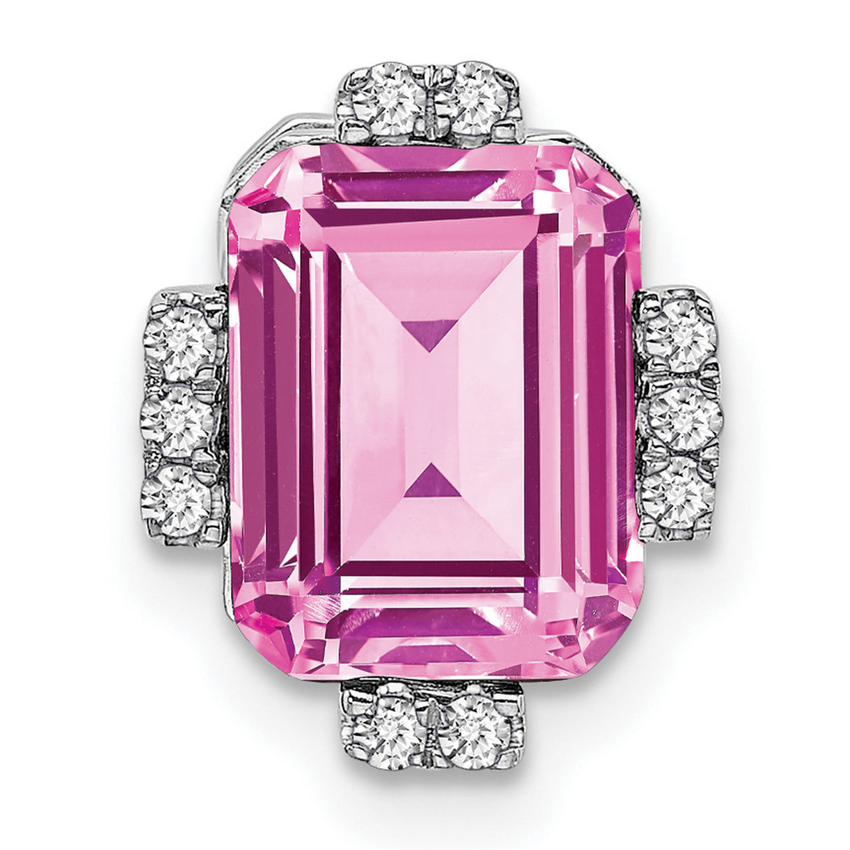 14k White Gold Pendant with Emerald Cut Pink Sapphire and Diamond Accents