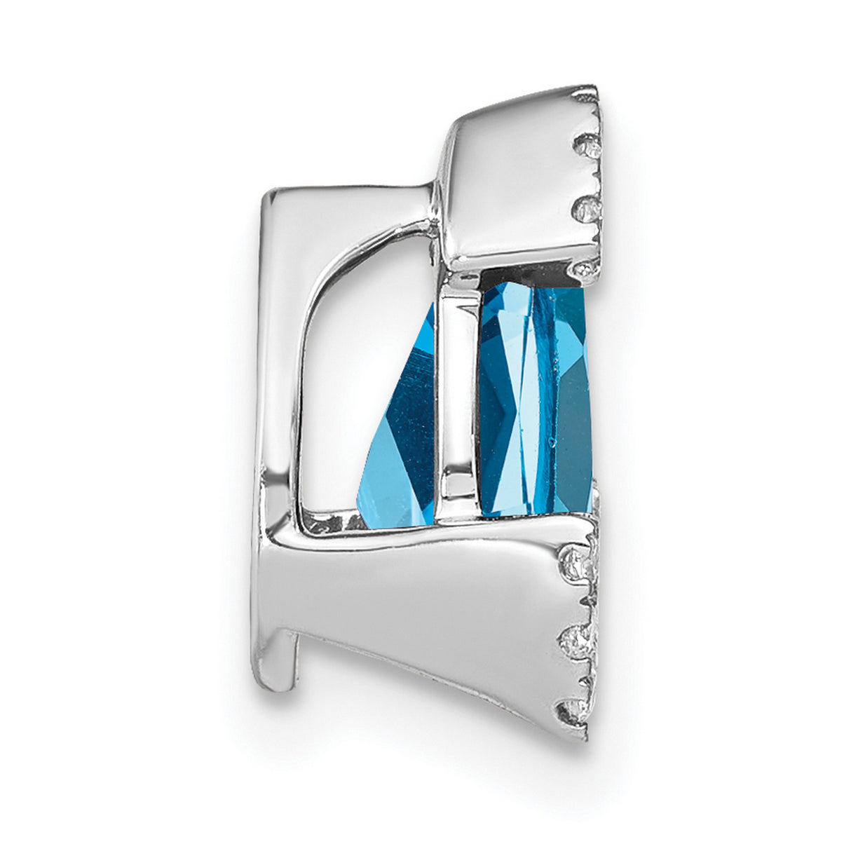 14k White Gold Pendant with Pear Swiss Blue Topaz and Diamond Accents, Teardrop Design