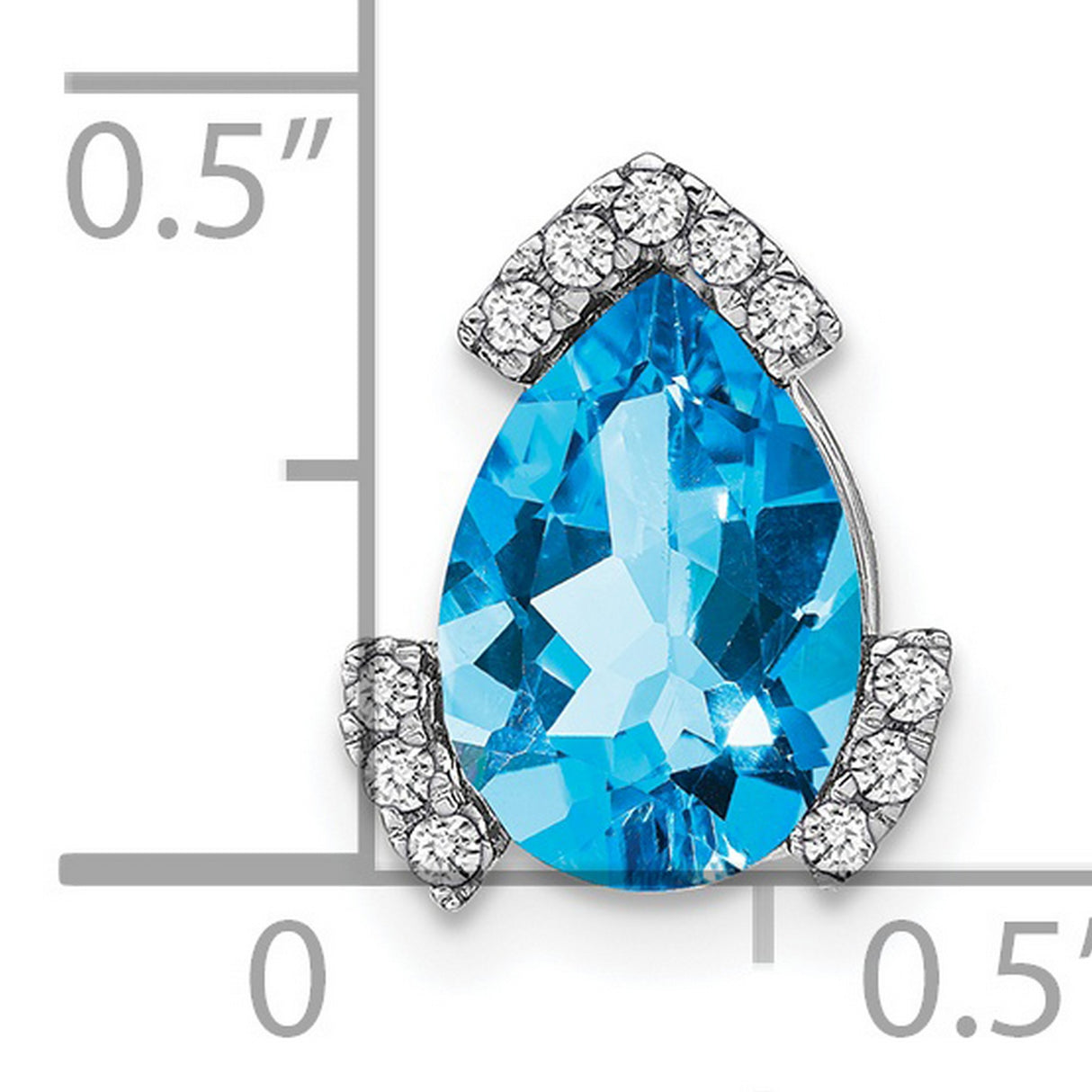 14k White Gold Pendant with Pear Swiss Blue Topaz and Diamond Accents, Teardrop Design