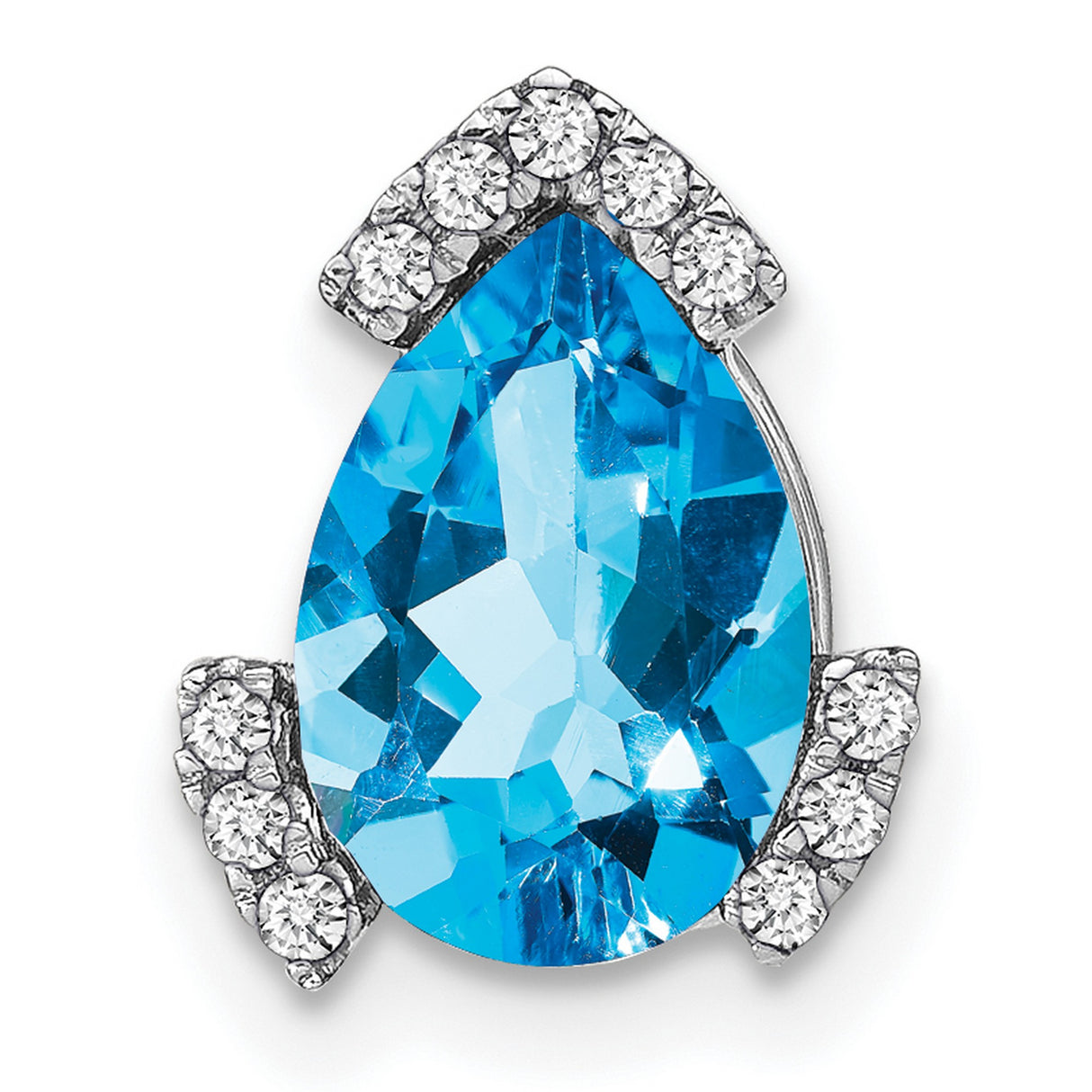 14k White Gold Pendant with Pear Swiss Blue Topaz and Diamond Accents, Teardrop Design