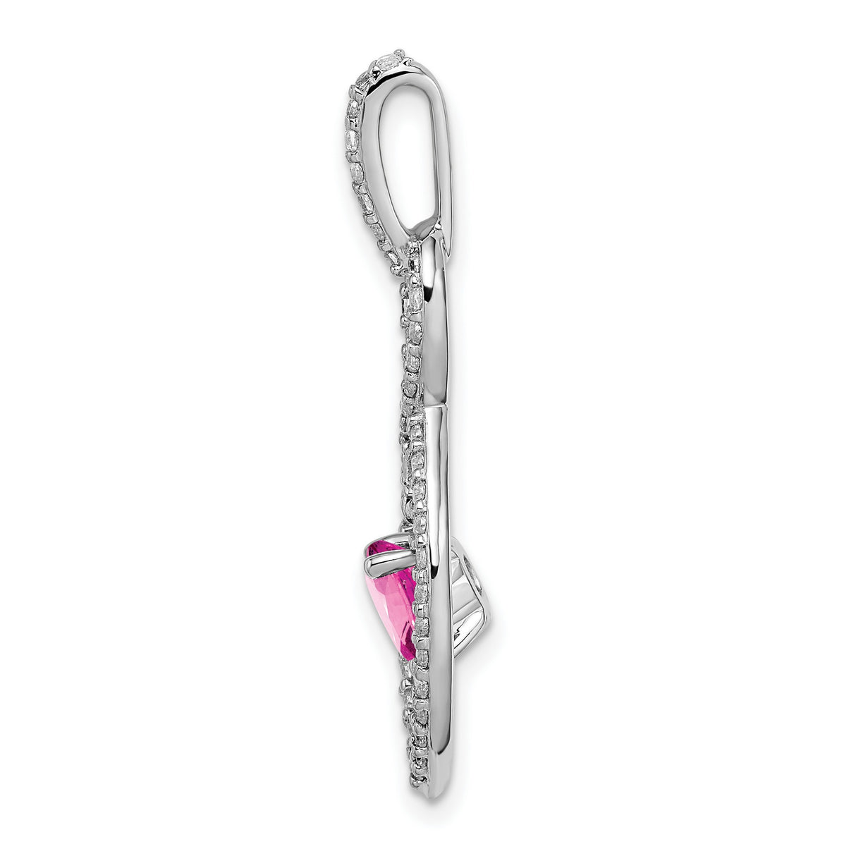 14k White Gold Infinity Ichthys Pendant with Pink Sapphire and Diamond