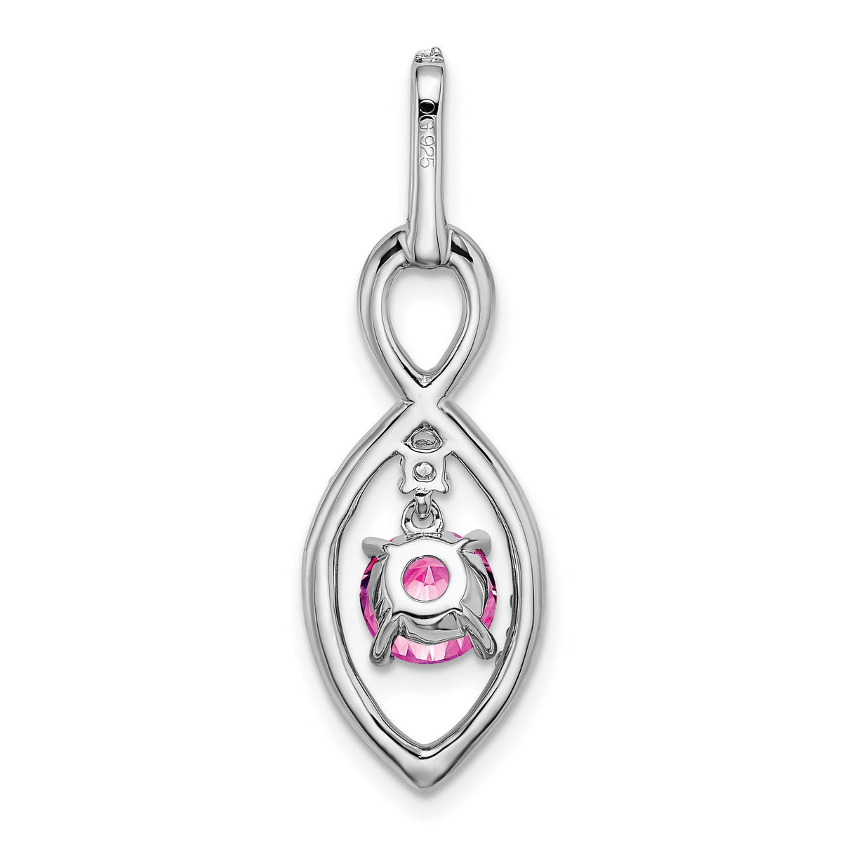 14k White Gold Infinity Ichthys Pendant with Pink Sapphire and Diamond