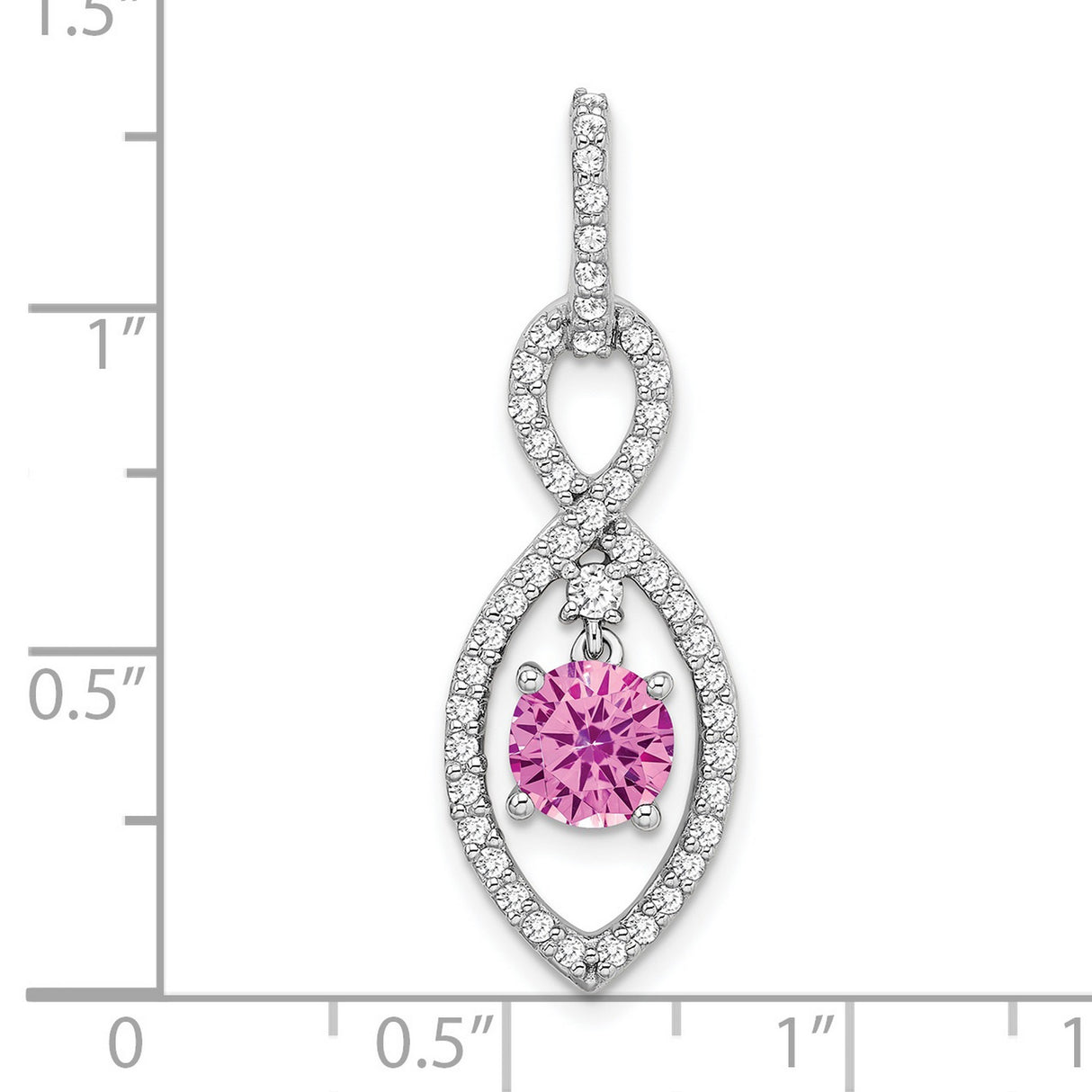 14k White Gold Infinity Ichthys Pendant with Pink Sapphire and Diamond