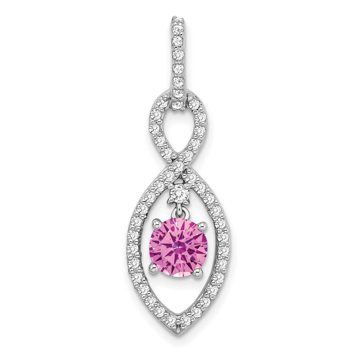14k White Gold Infinity Ichthys Pendant with Pink Sapphire and Diamond