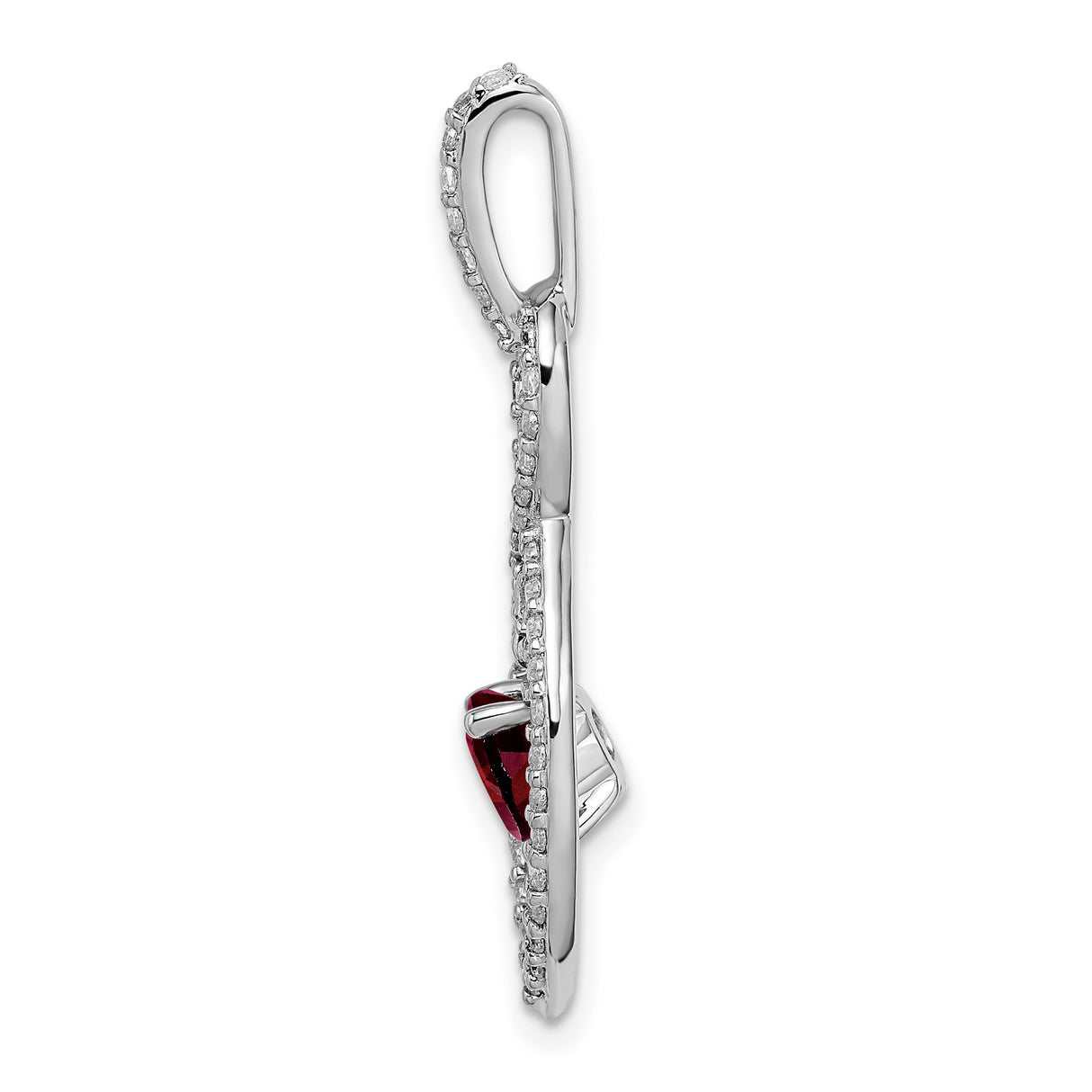 14k White Gold Ichthys Fish Pendant with Garnet and Diamond Accents, Christian Symbol Jewelry
