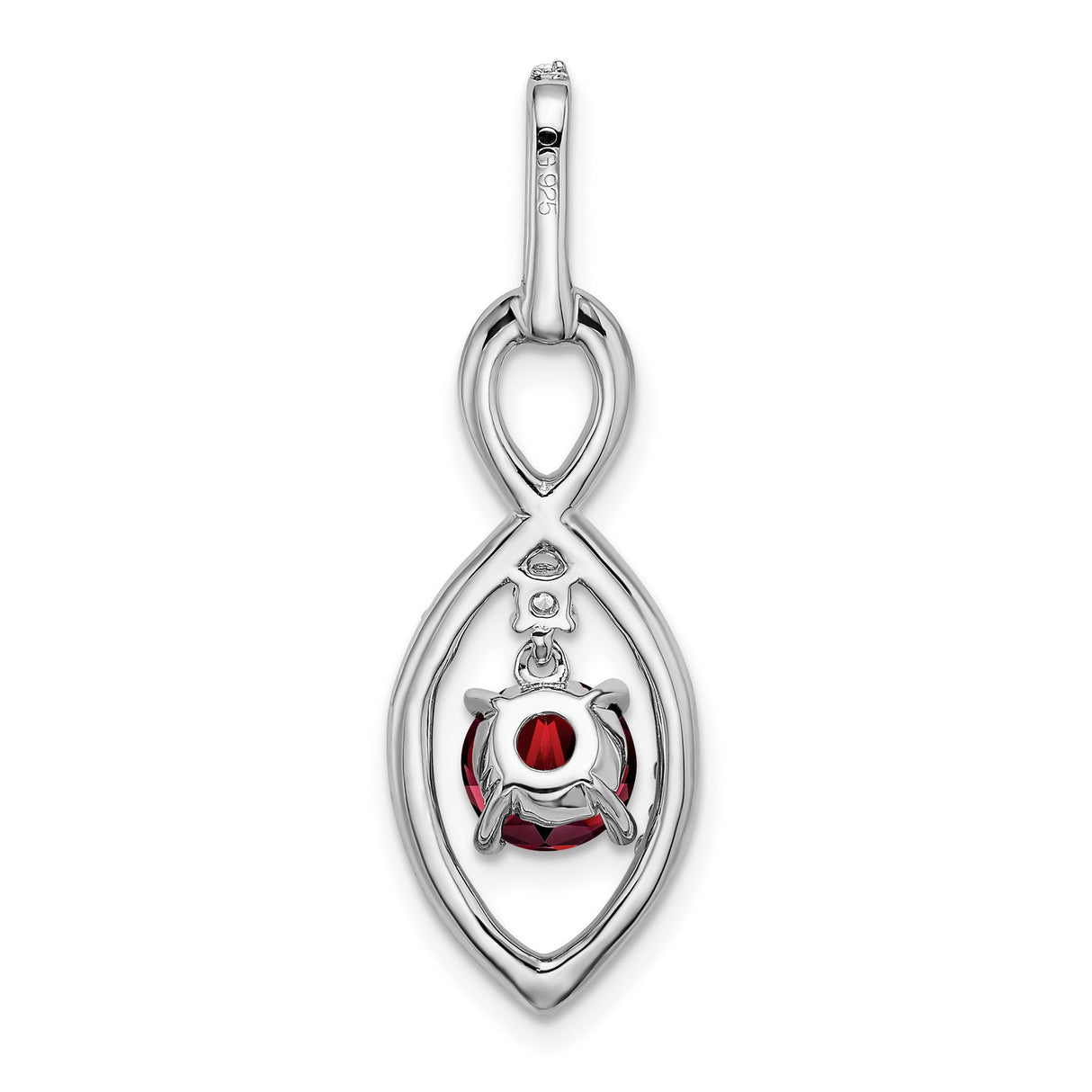 14k White Gold Ichthys Fish Pendant with Garnet and Diamond Accents, Christian Symbol Jewelry