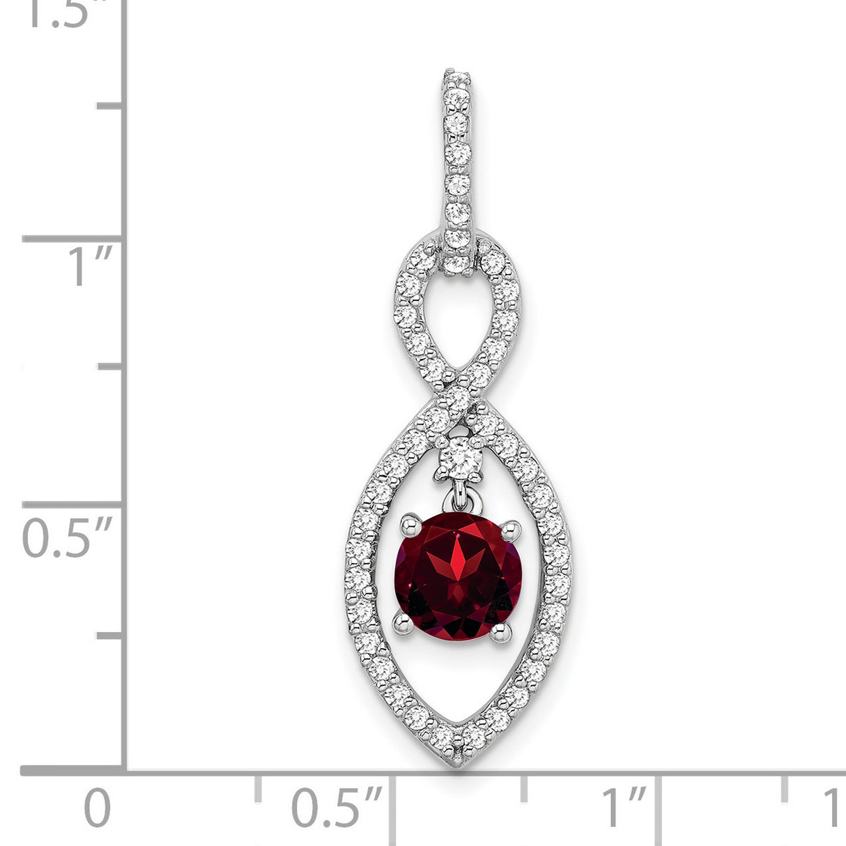14k White Gold Ichthys Fish Pendant with Garnet and Diamond Accents, Christian Symbol Jewelry