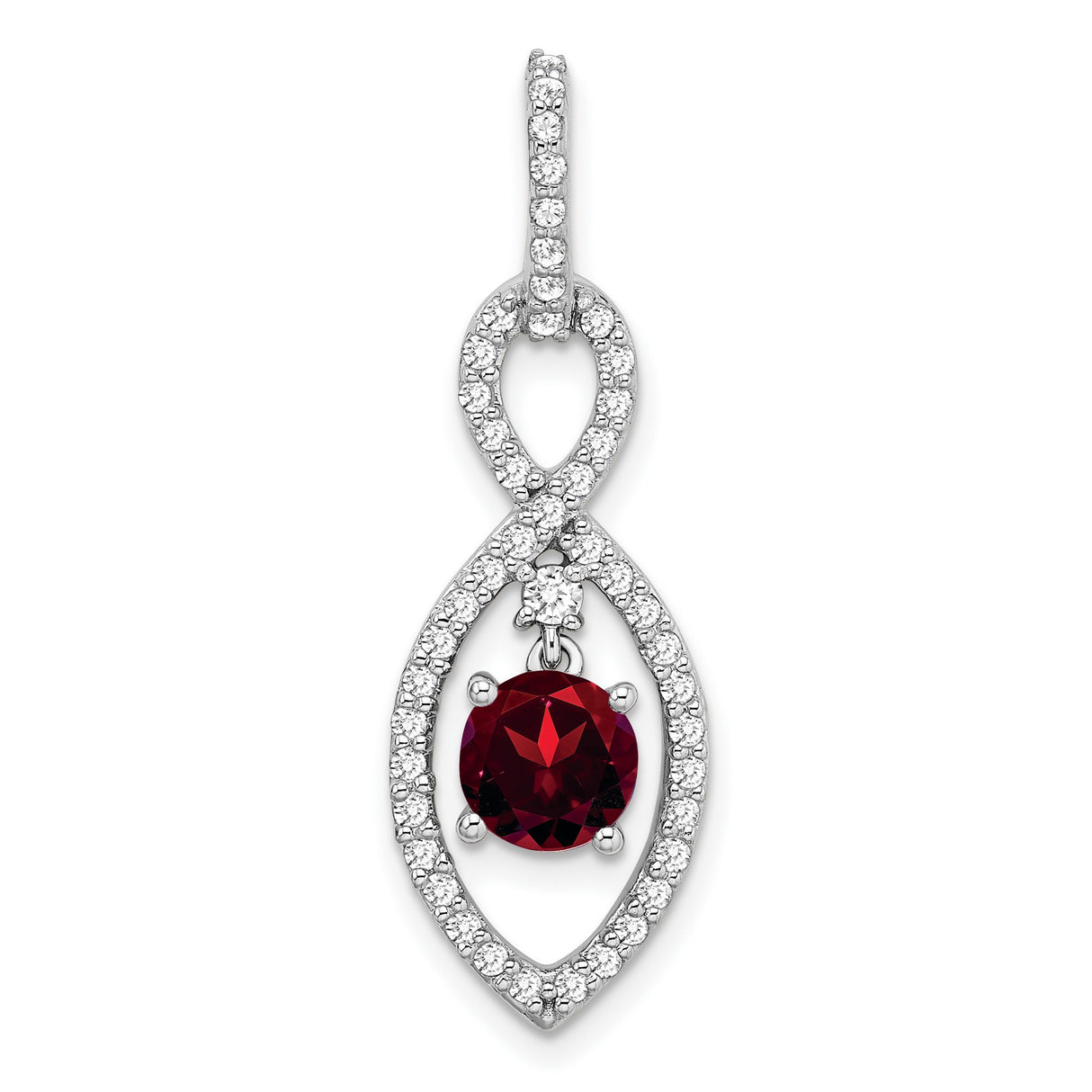 14k White Gold Ichthys Fish Pendant with Garnet and Diamond Accents, Christian Symbol Jewelry