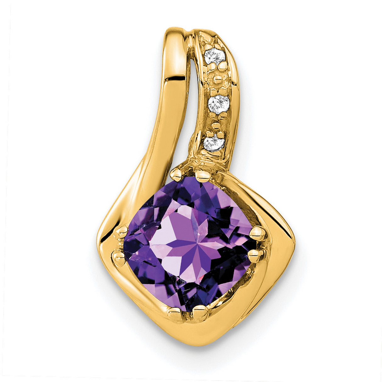 14k Yellow Gold Pendant with Square Cut Amethyst and Diamond Accents, Womens February Birthstone Jewelry