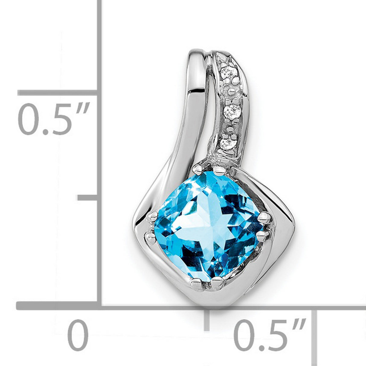 14k White Gold Blue Topaz Pendant with Diamond Accents, Cushion Cut Slide Style