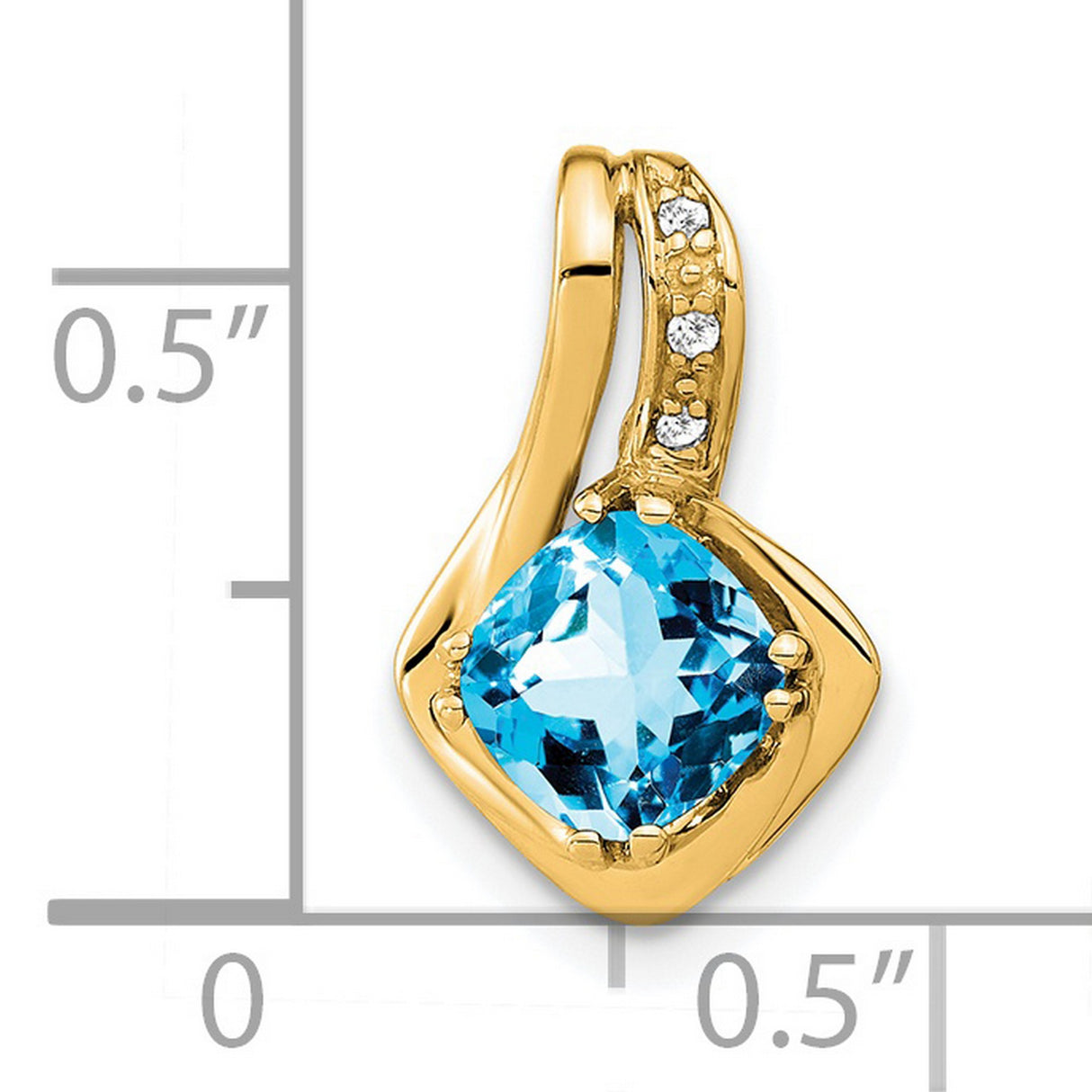 14k Yellow Gold Pendant with Swiss Blue Topaz and Diamond Accents, Swirl Design