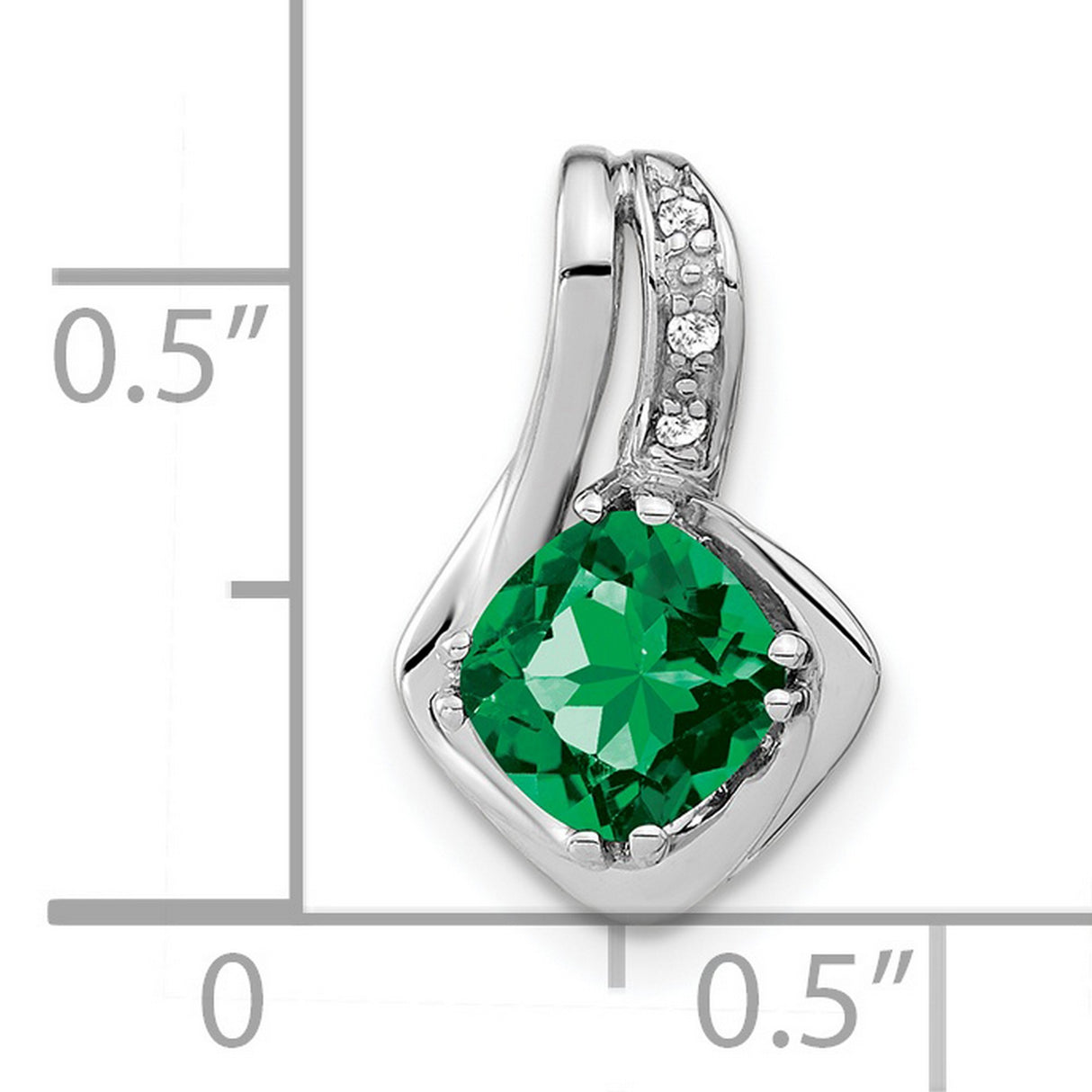 14k White Gold Pendant with Lab Created Emerald and Diamond Accents in Swirl Design