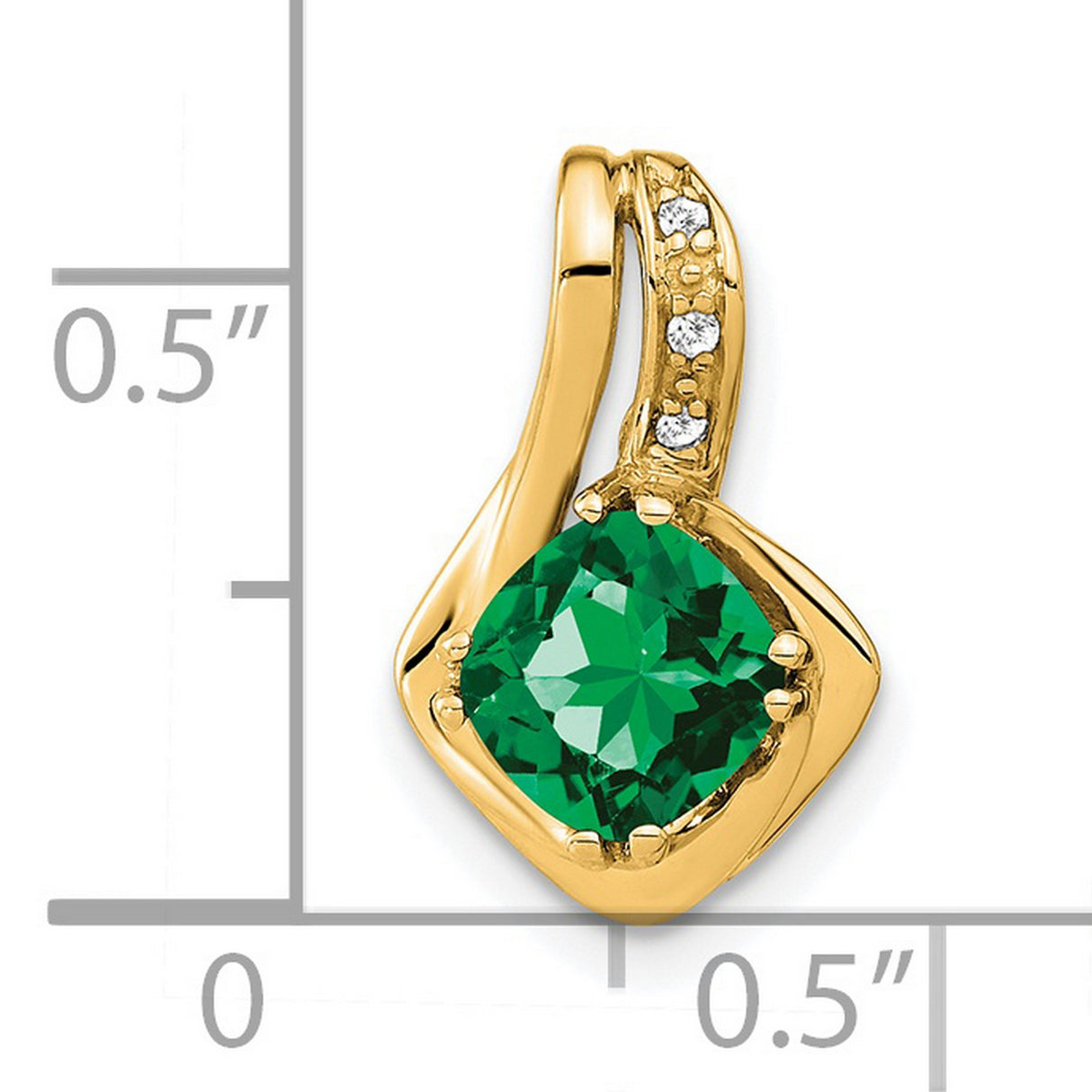 14k Yellow Gold Pendant with Cushion Cut Lab Created Emerald and Diamond Accents, Modern Swirl Setting