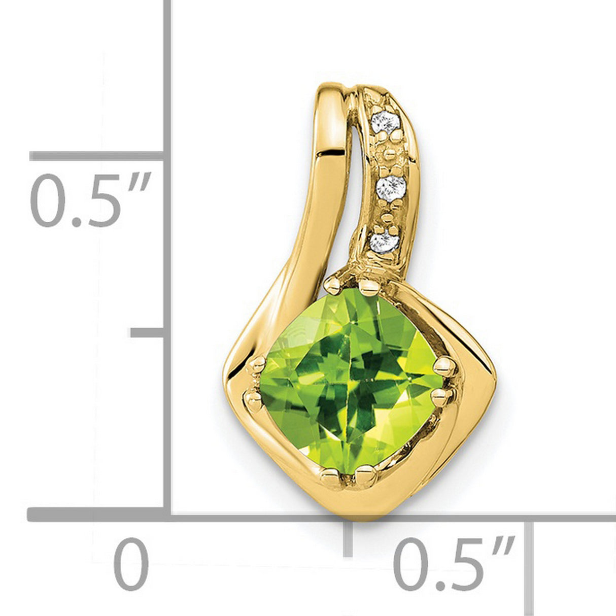 10k Yellow Gold Pendant with Cushion Cut Peridot, Diamond Accents, Swirl Design