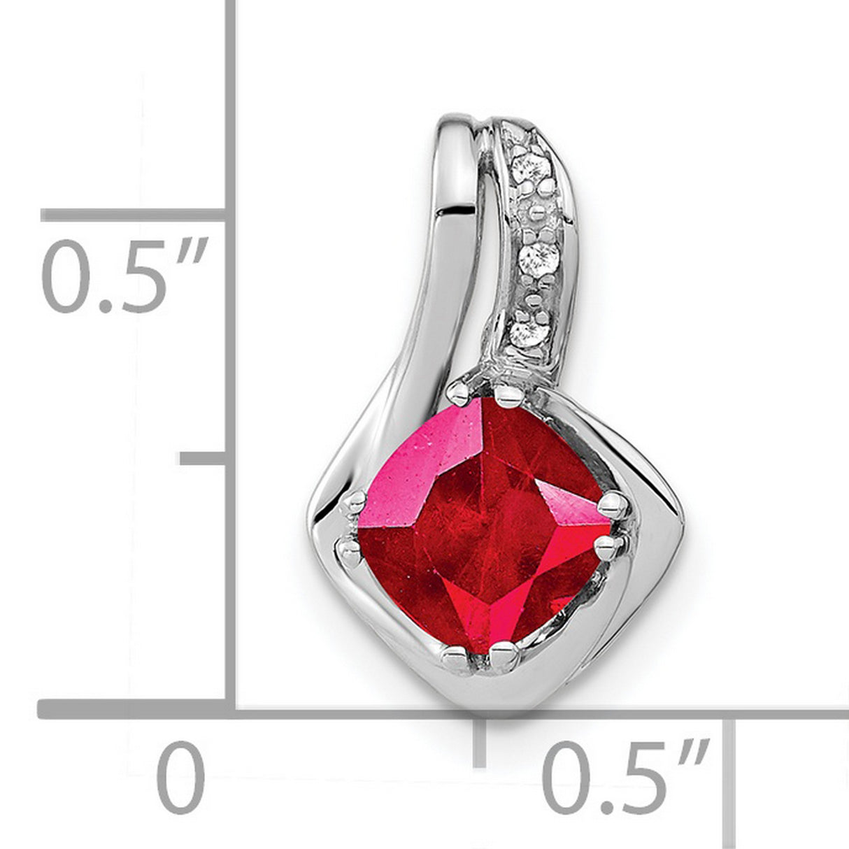 14k White Gold Ruby Pendant with Diamond Accents, Cushion Cut Twist Design for Women