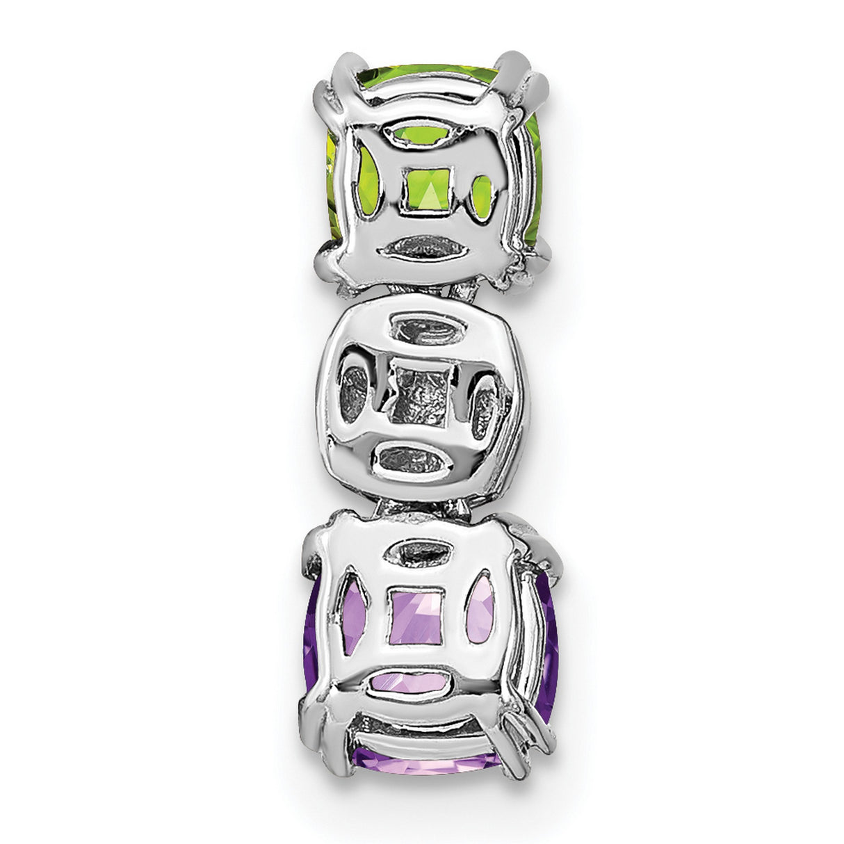 14k White Gold Pendant with Cushion Peridot, Amethyst, and Diamond Accents