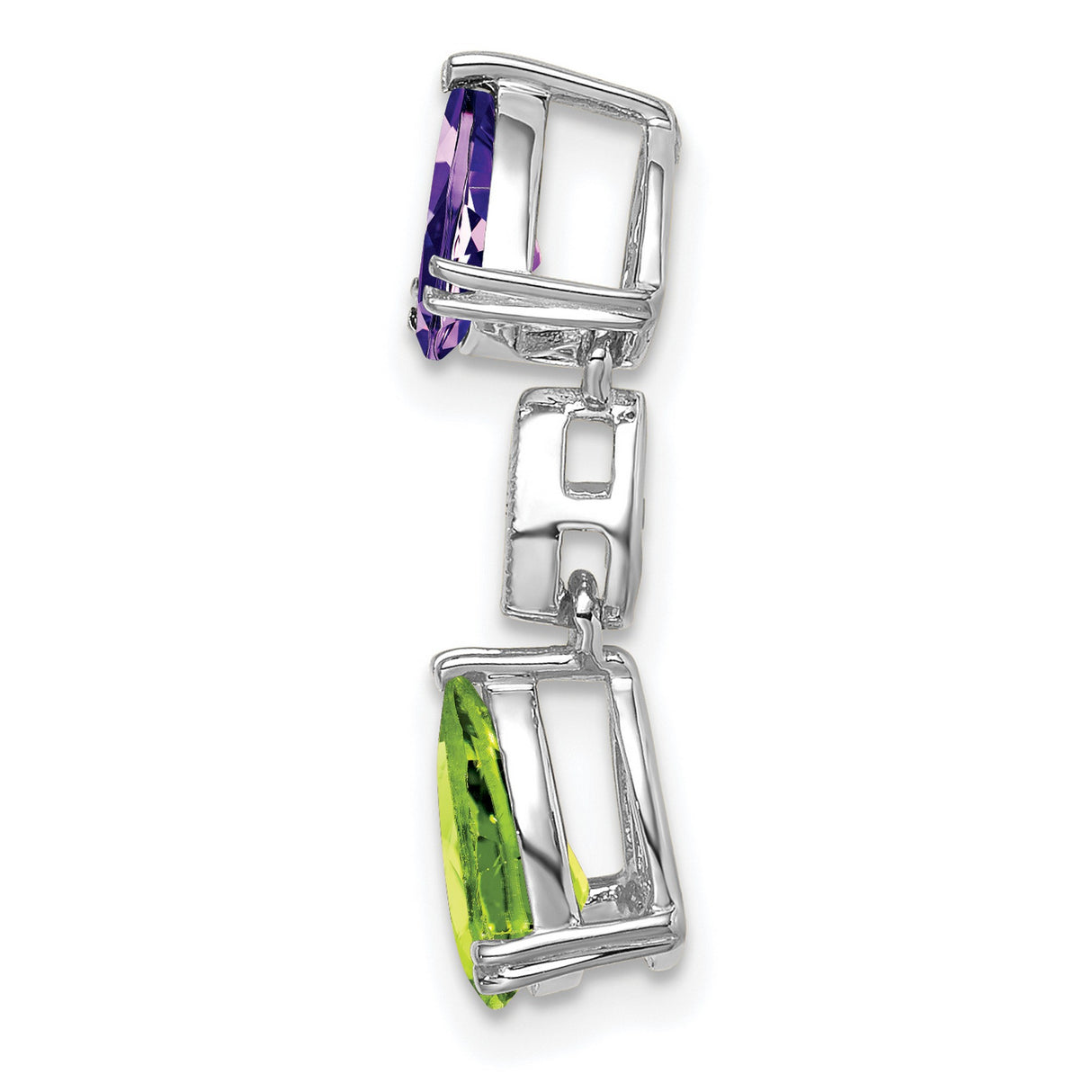 14k White Gold Teardrop Pendant with Peridot, Amethyst, and Diamond Accent