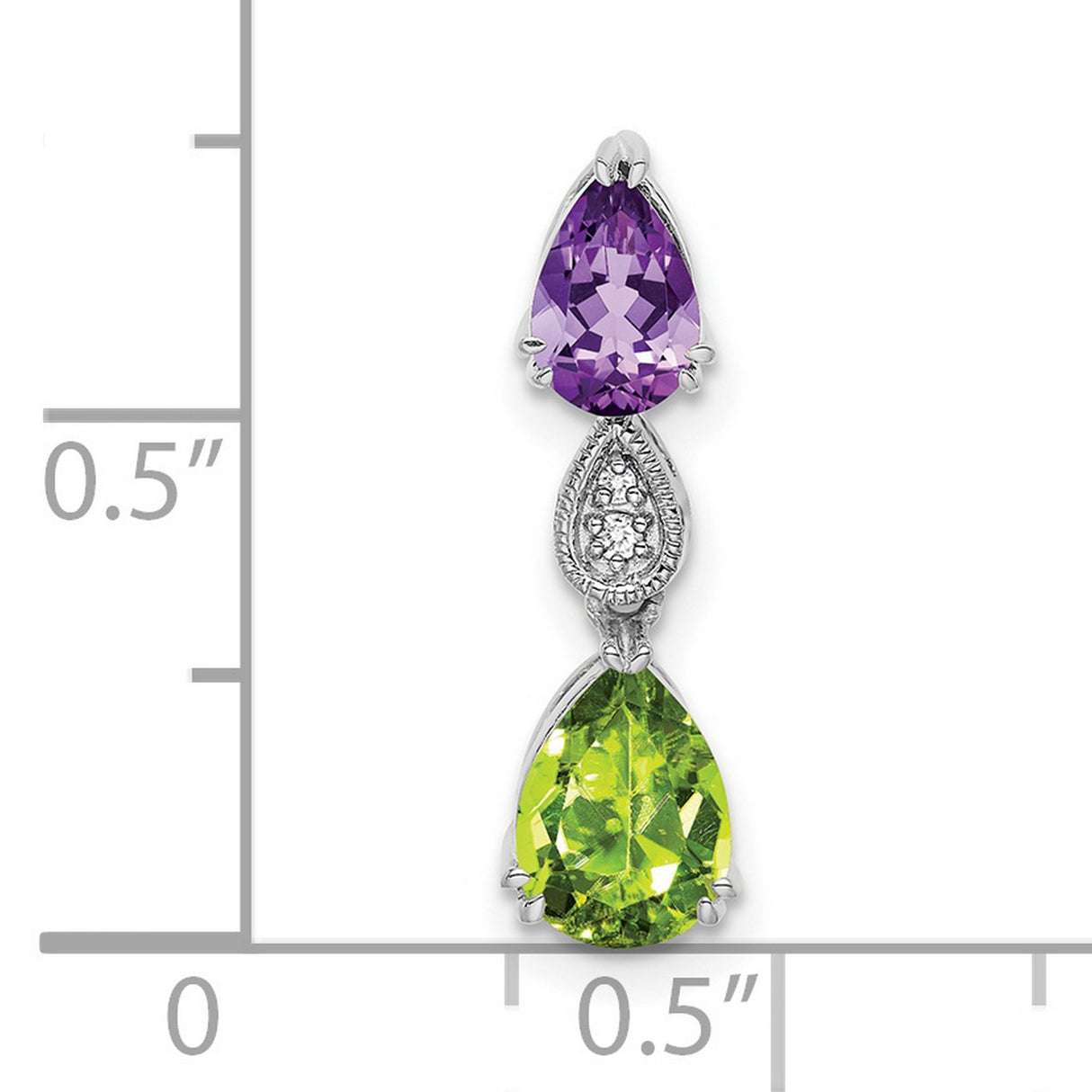 14k White Gold Teardrop Pendant with Peridot, Amethyst, and Diamond Accent