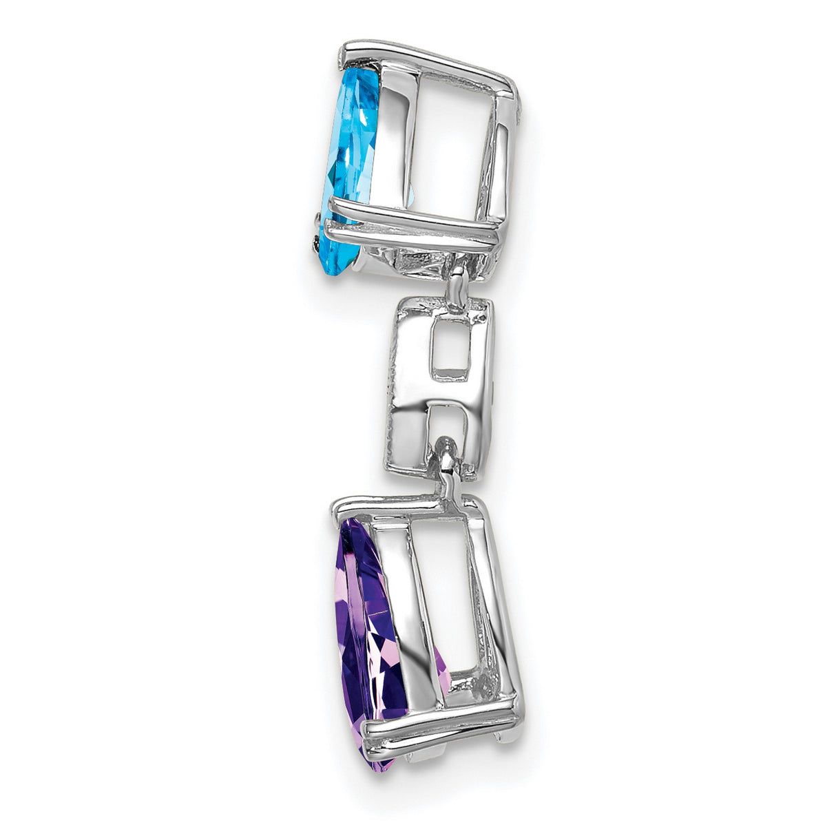 Blue Topaz Amethyst Diamond Chain Slide Charm Pendant in Real 14k White Gold