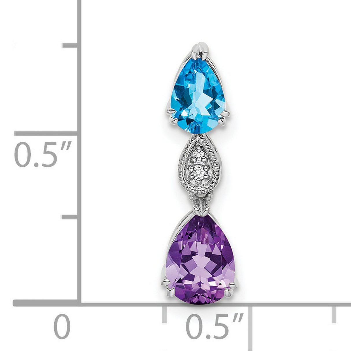 Blue Topaz Amethyst Diamond Chain Slide Charm Pendant in Real 14k White Gold