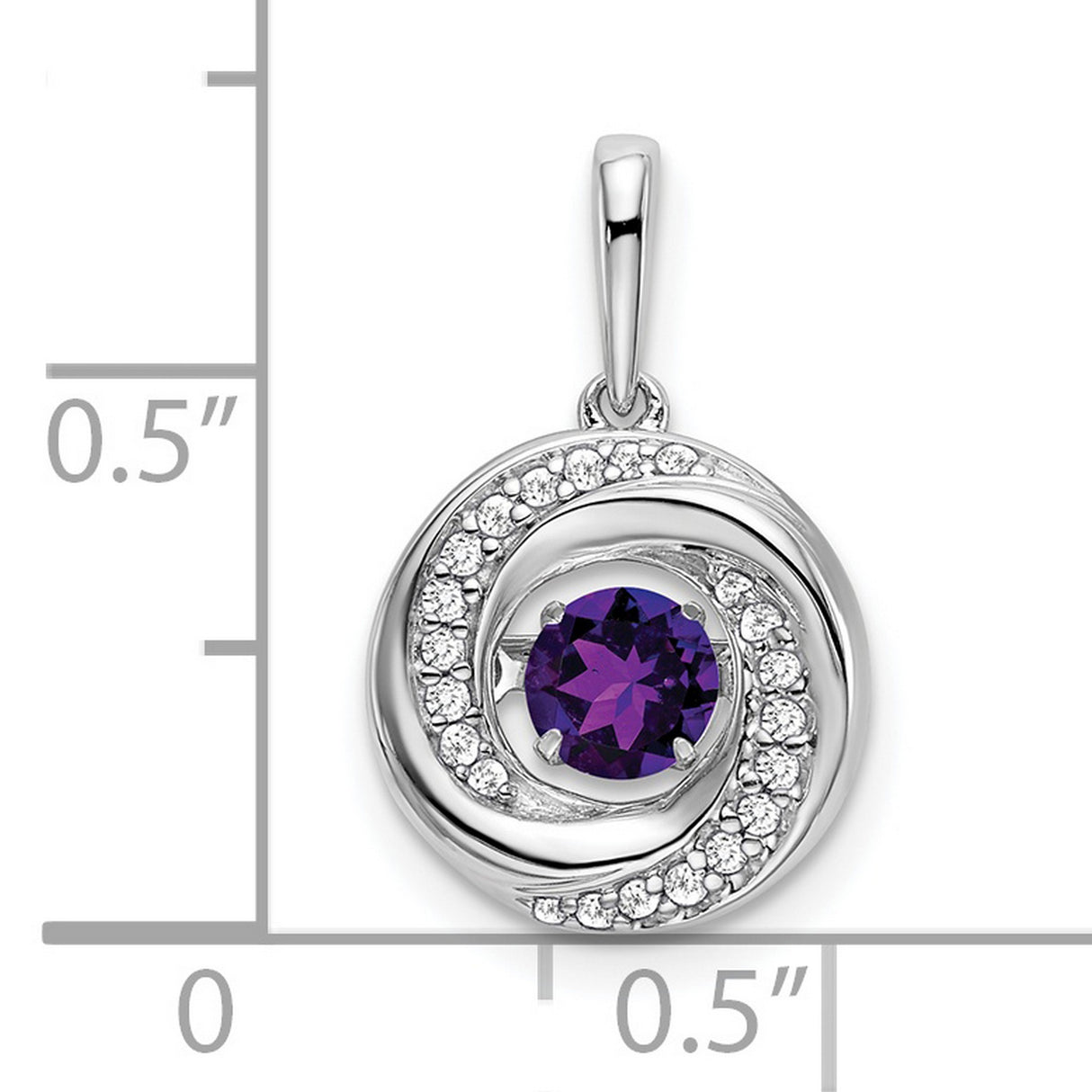 14k White Gold Pendant with Amethyst Center and Diamond Accents, Swirl Design for Women